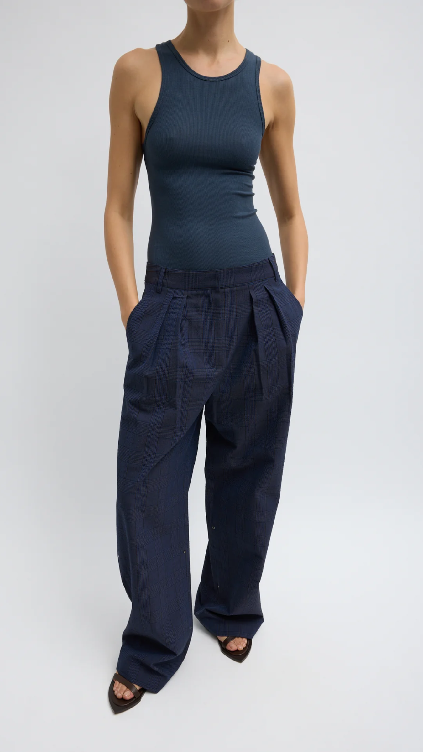 Tibi Menswear Crepon Stella Pant in Navy Multi