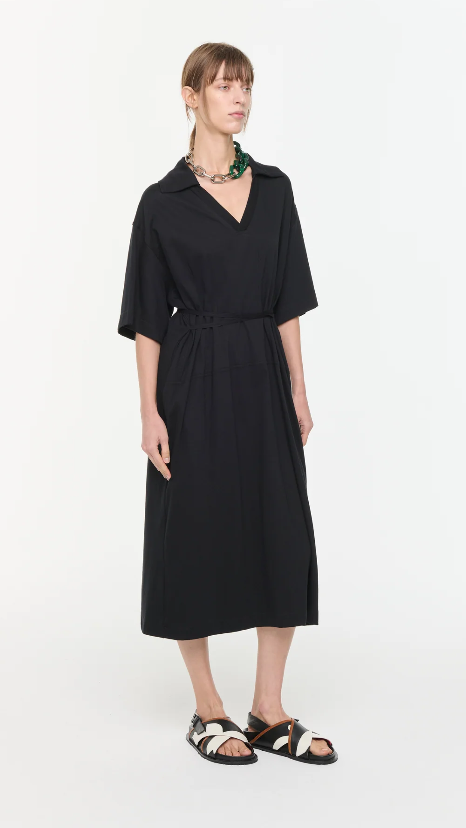 Plan C Short Sleeve Jersey Polo Midi Shirtdress