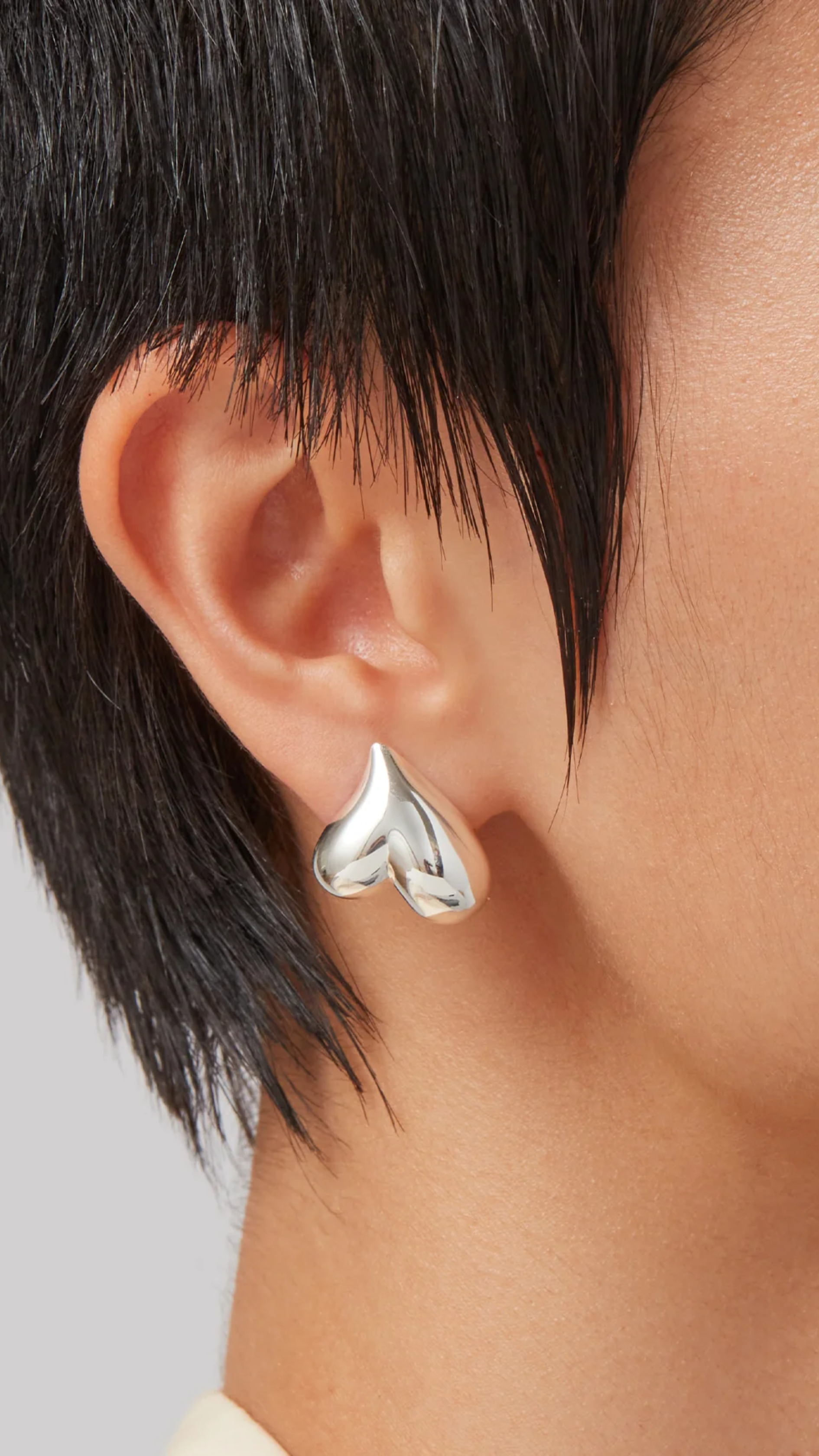 Jenny Bird Art Heart Button Earrings in Silver
