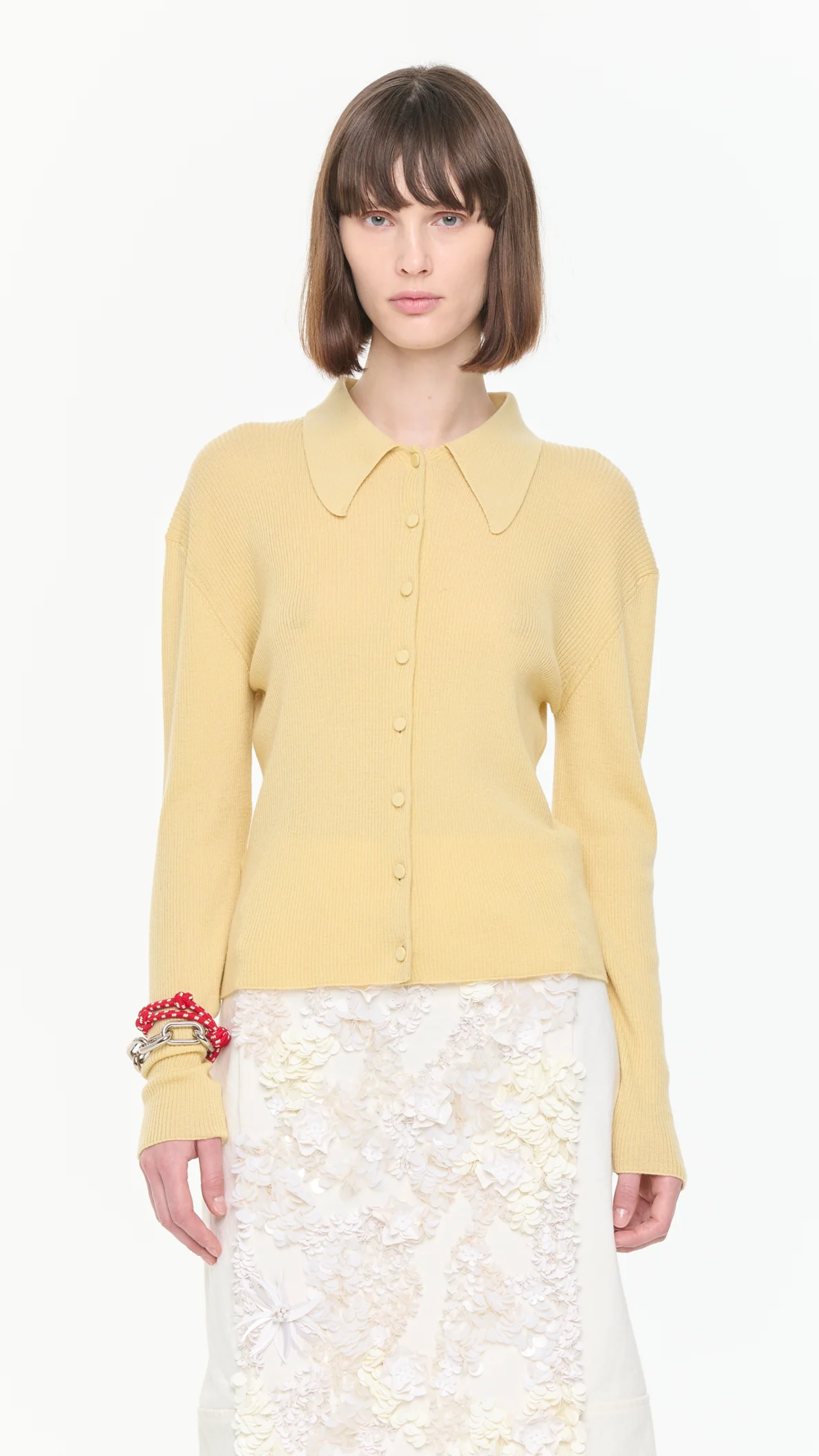 Plan C Long Sleeve Merino Cardigan in Straw