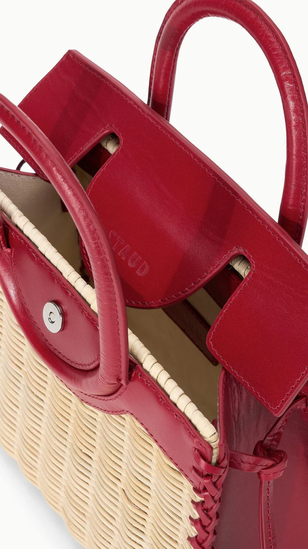 Staud Maude Mini Wicker Carryall in Natural Rouge
