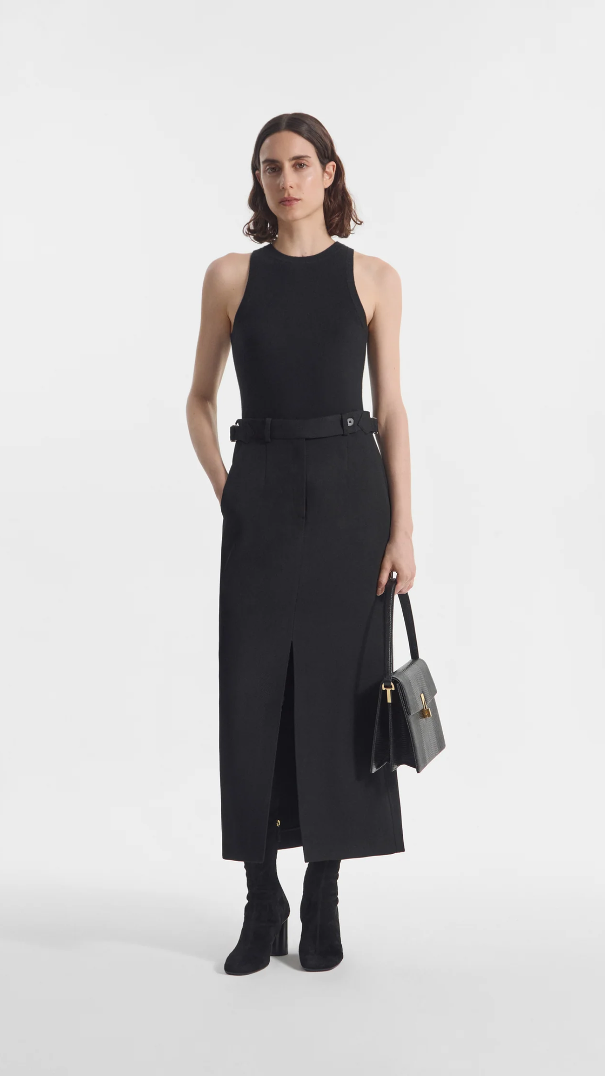 CO Tailored Wool Pencil Skirt in Black