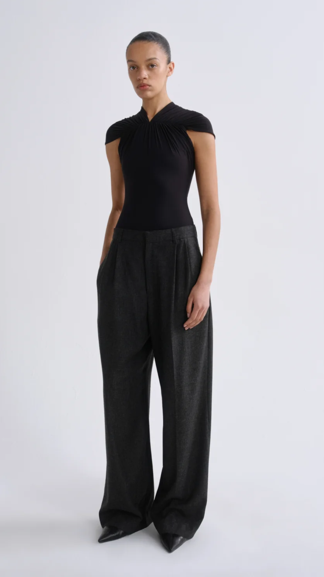 Anine Bing Sathia Double Pleat Trouser in Charcoal Heather