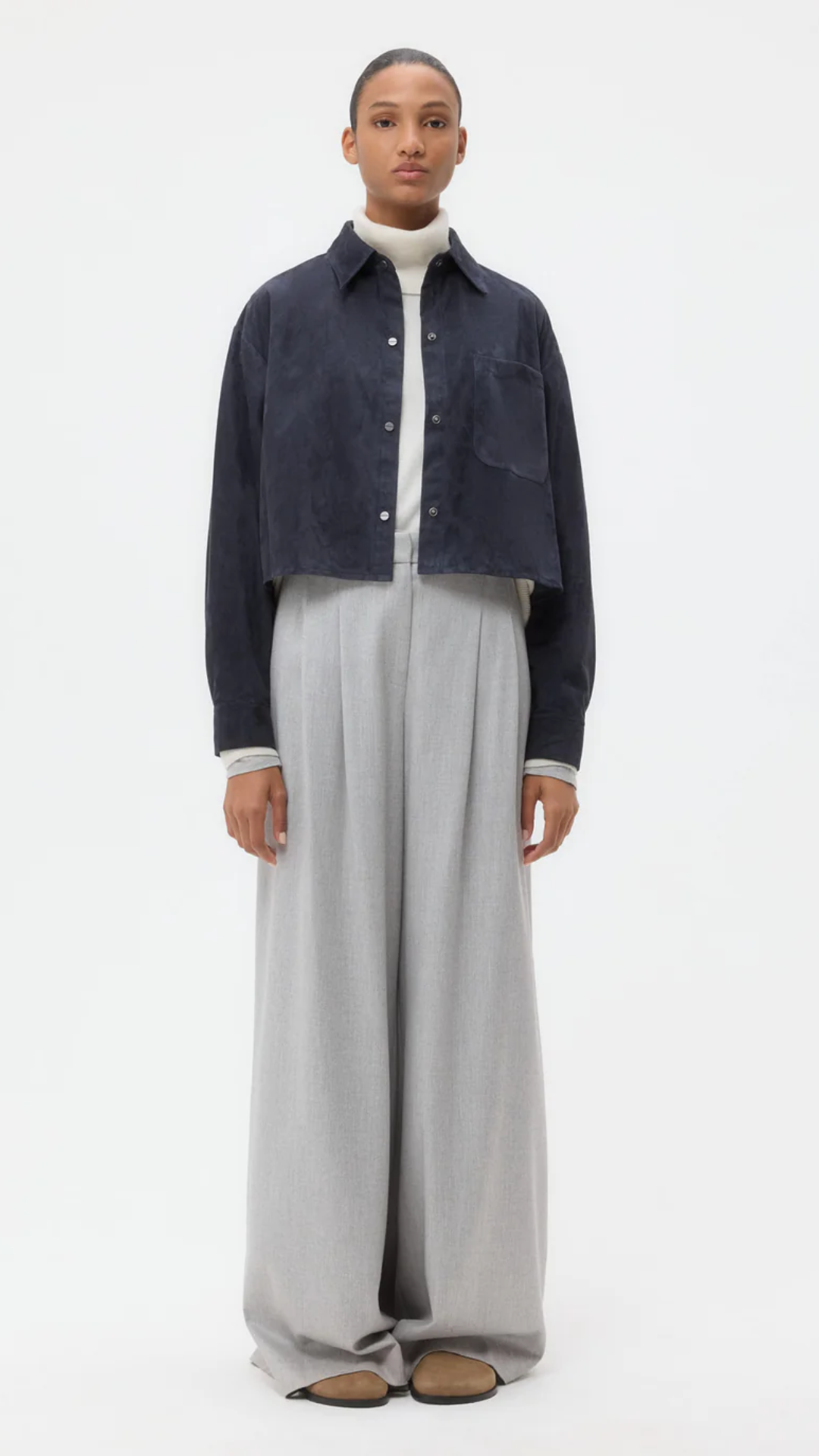 TWP Little Big Joe Shirt in Midnight Paper Suede