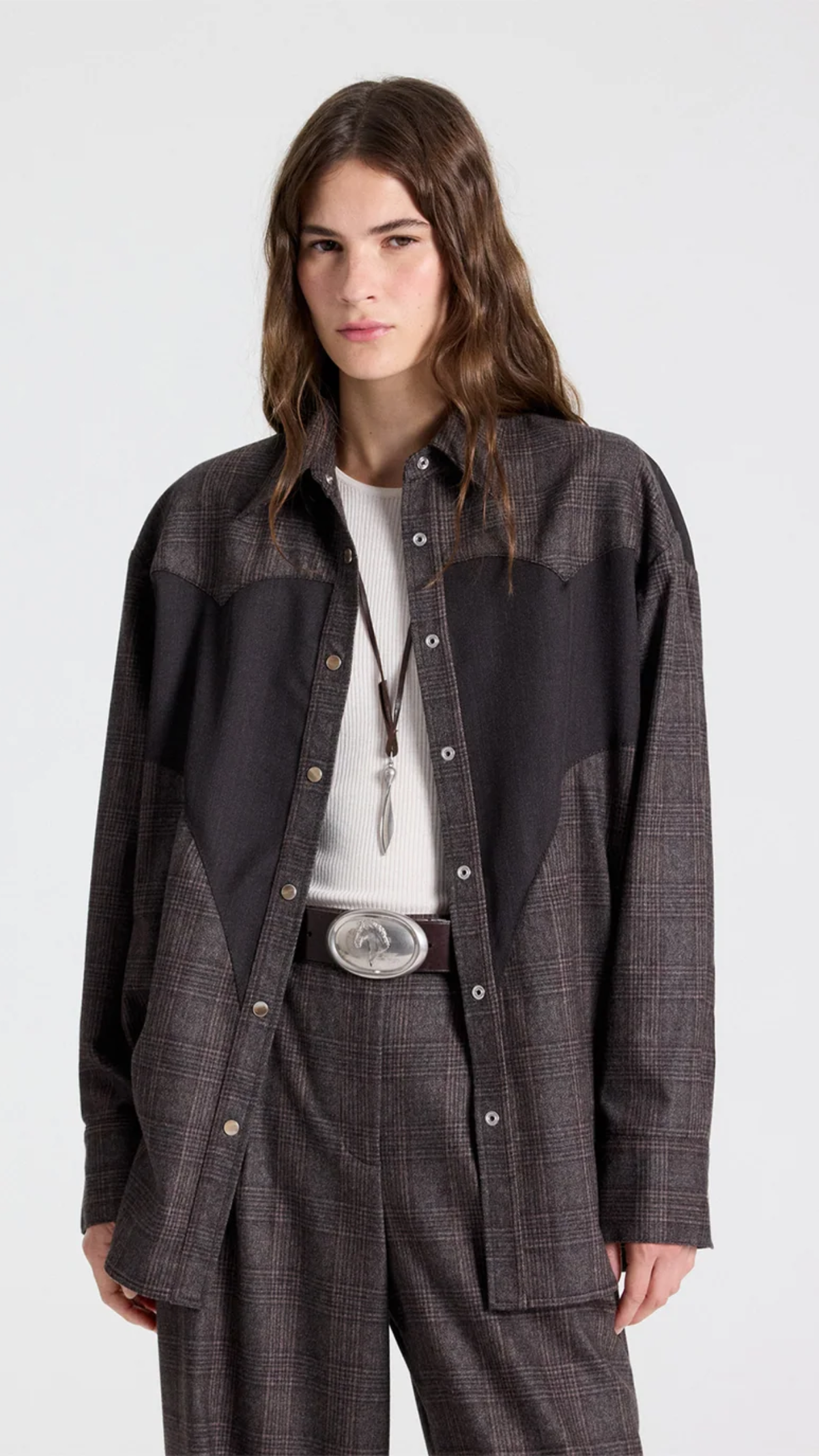 TWP Wool Flannel Austin Western Shirt in Chocolate Multi/Dark Chocolate