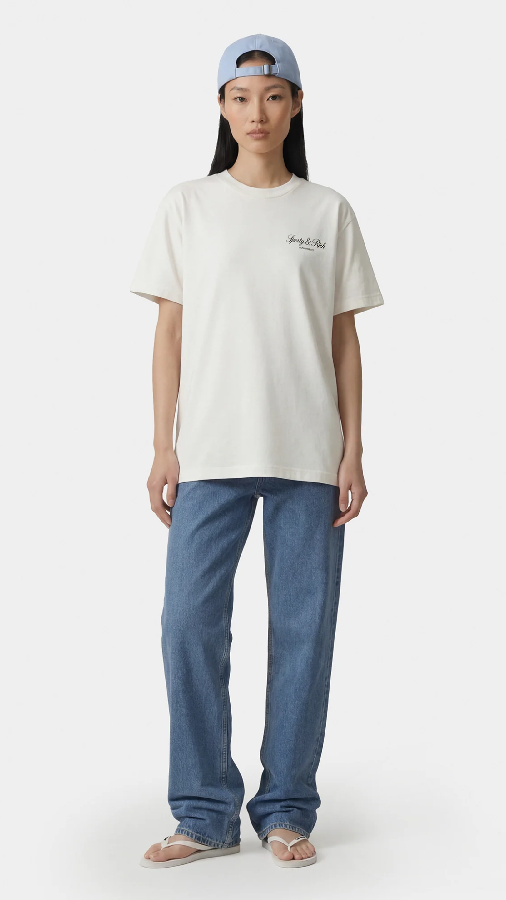 Sporty & Rich Vendome LA T-Shirt in Ecru/Navy