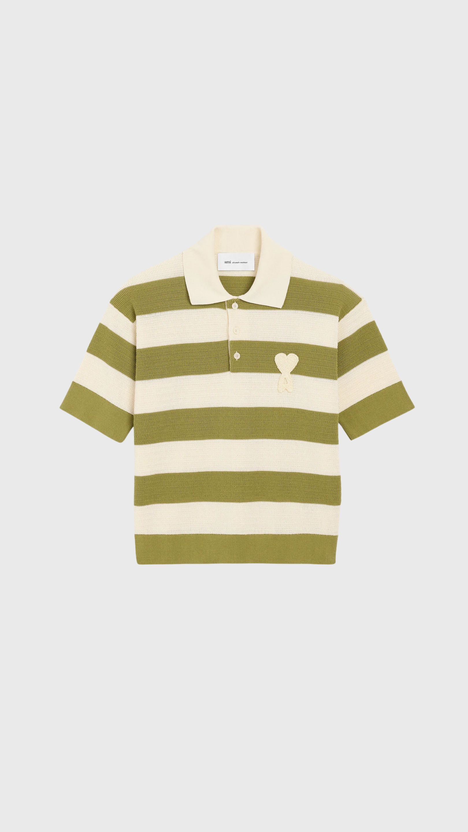 AMI Short Sleeve Ami de Coeur Polo in Cream Matcha