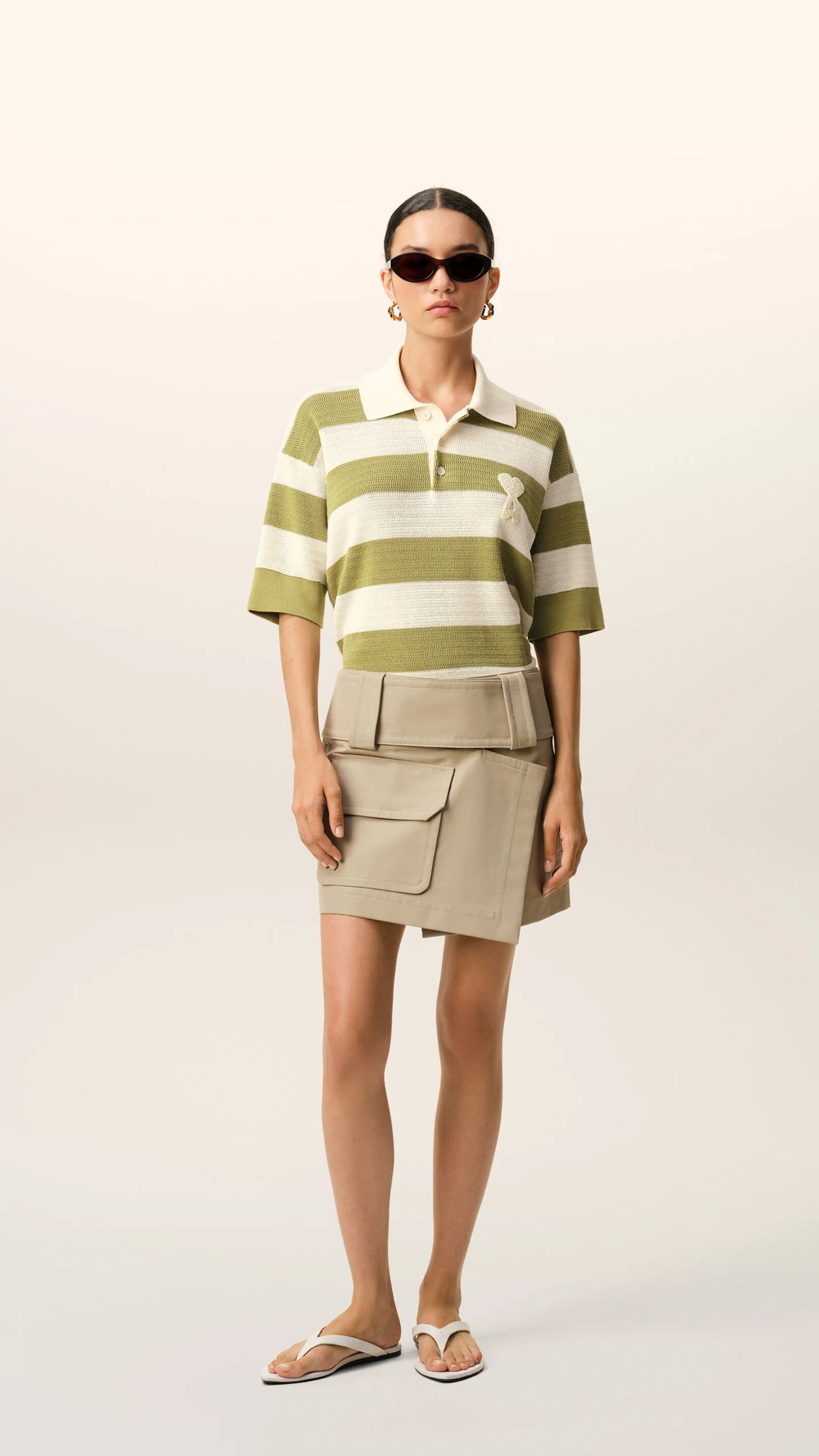 AMI Short Sleeve Ami de Coeur Polo in Cream Matcha