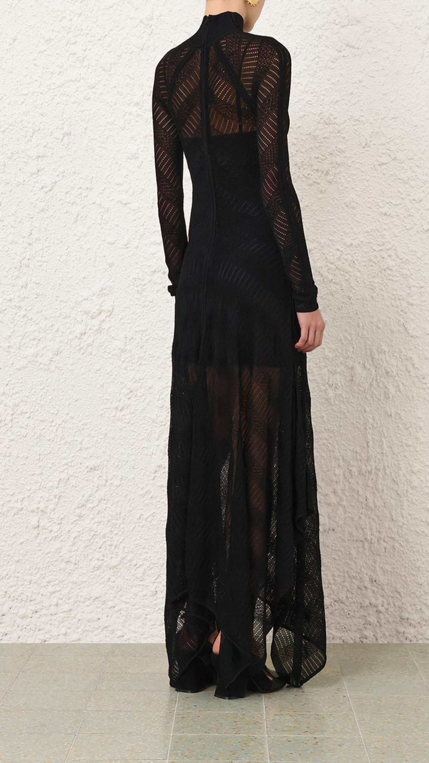 Zimmermann Valiant Chevron Lace Dress in Black