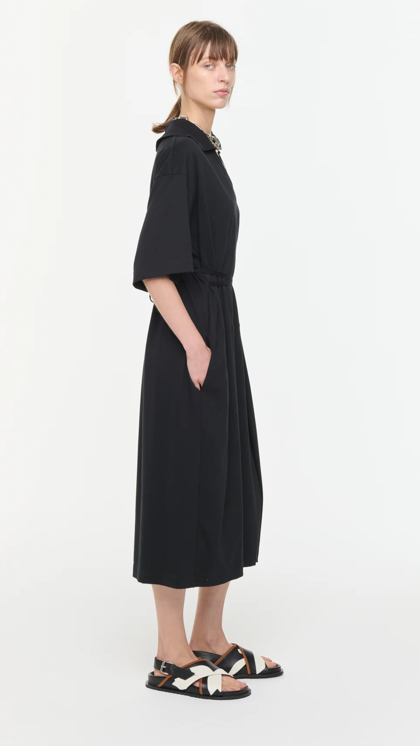 Plan C Short Sleeve Jersey Polo Midi Shirtdress