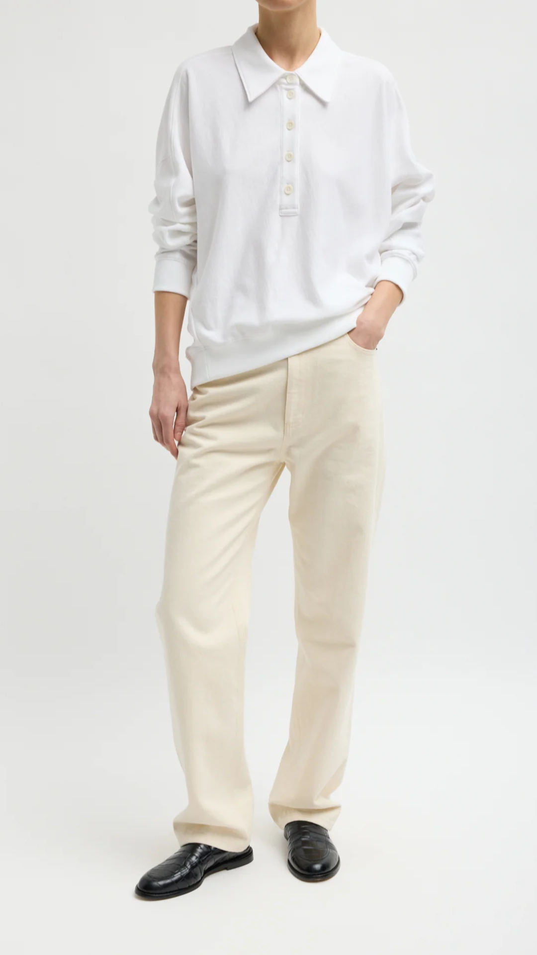 Tibi Lightweight Sweatshirt Polo in White