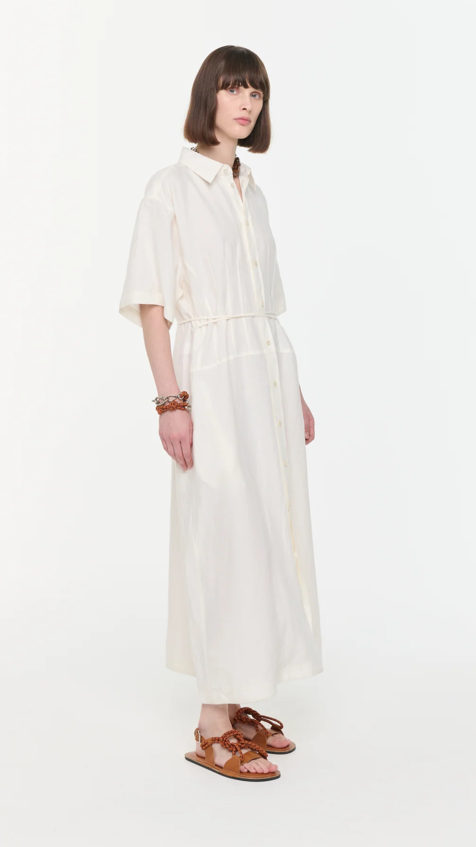 Plan C Linen Shirtdress in White