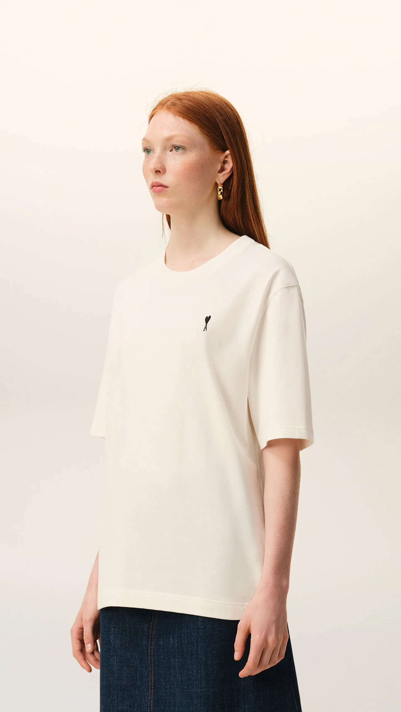 Ami Short Sleeve Cotton Place Des Victoires Print T-shirt in Cream