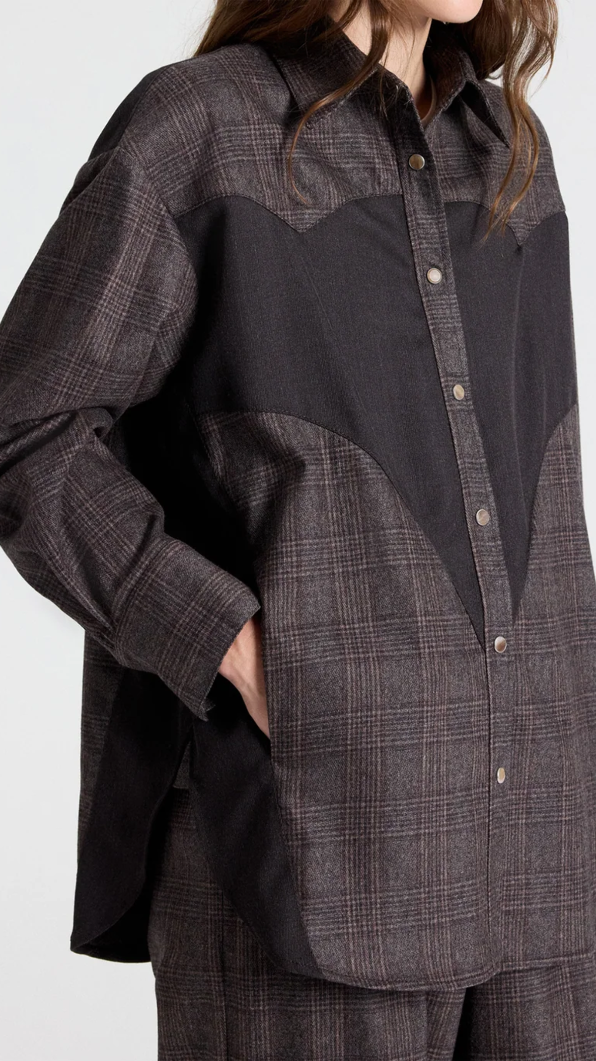 TWP Wool Flannel Austin Western Shirt in Chocolate Multi/Dark Chocolate