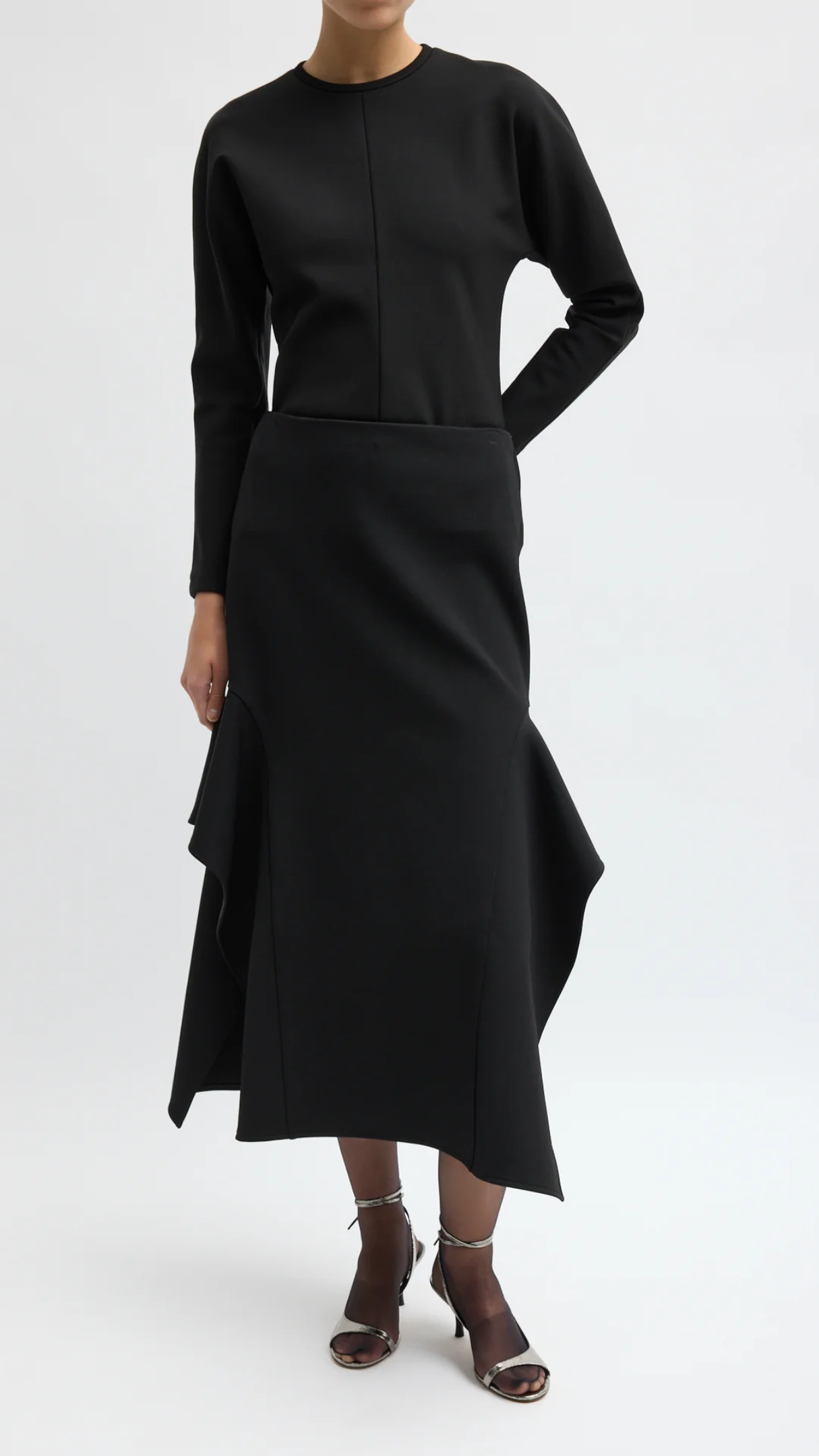 Tibi Luxe Crepe Knit Side Drape Skirt in Black