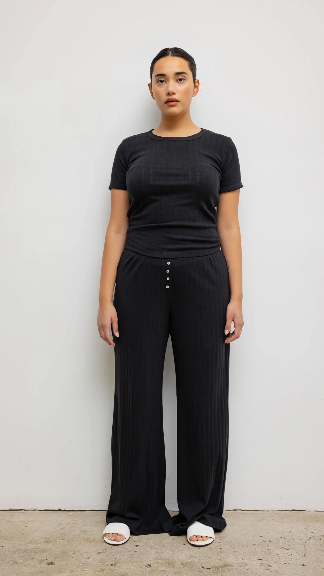 LESET Pointelle Boxer Pant in Black