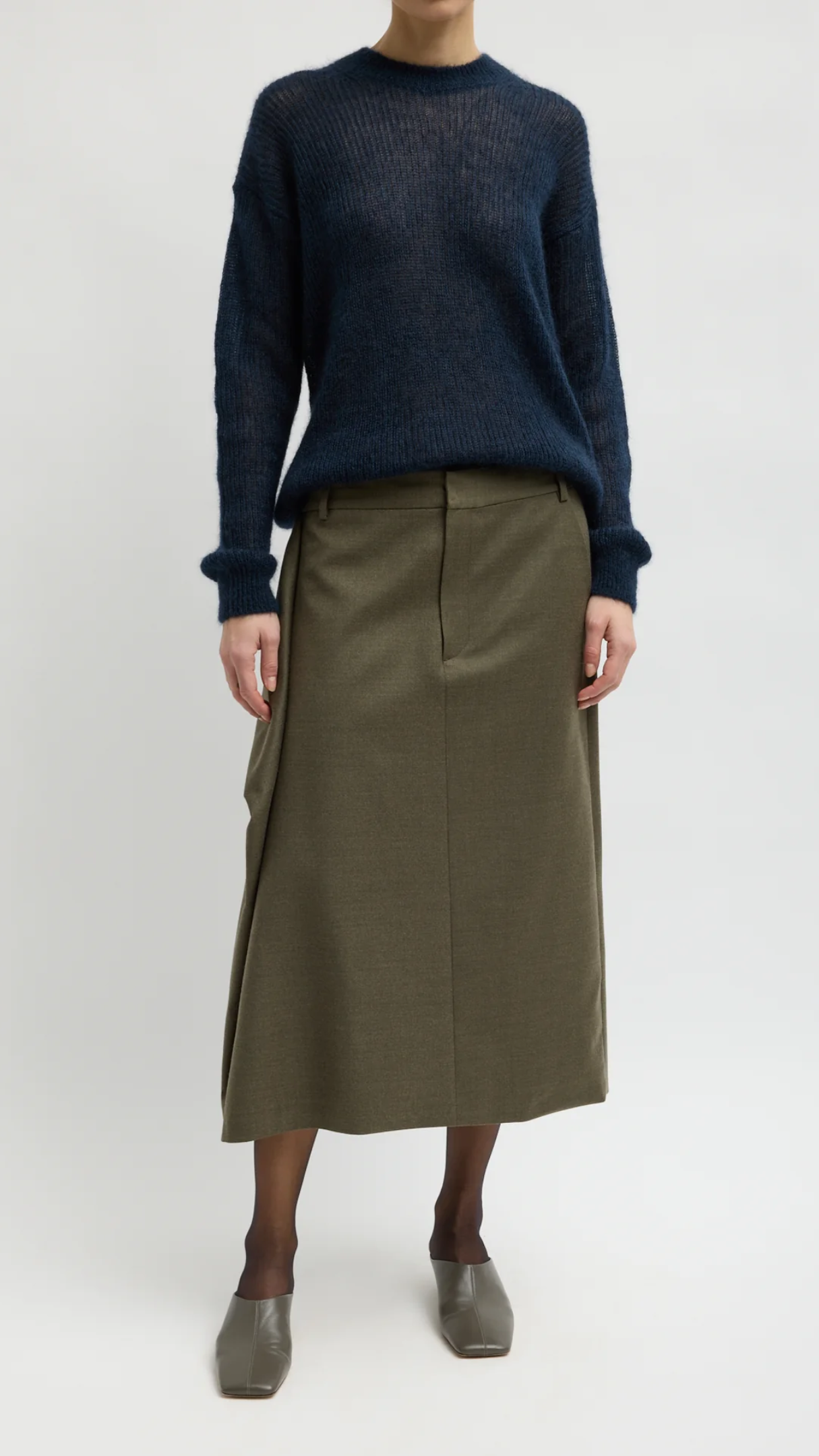 Tibi Silk Mohair Crewneck Easy Pullover in Navy