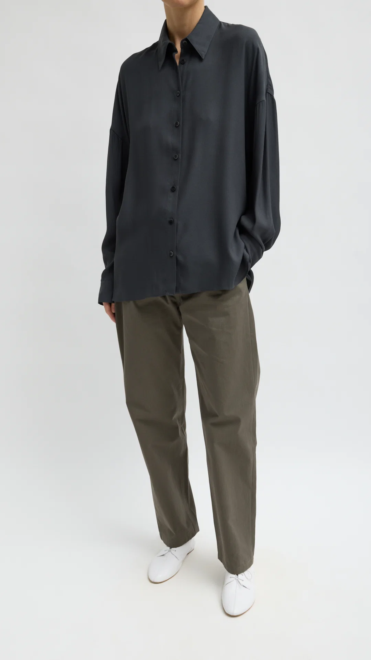 Tibi Feather Weight Eco Crepe Oversized Shirt in Dark Grey
