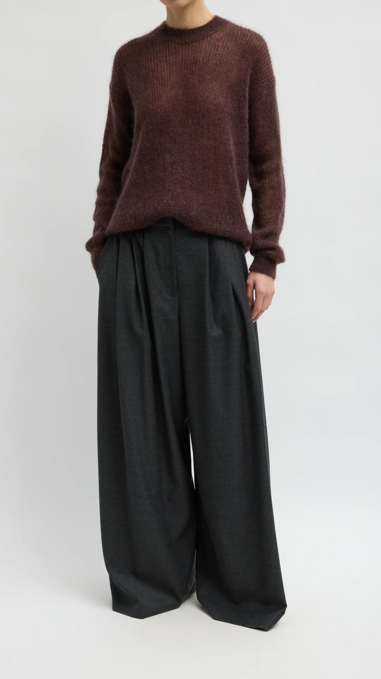 Tibi Cozy Flannel Triple Pleat Pant in Dark Heather Grey
