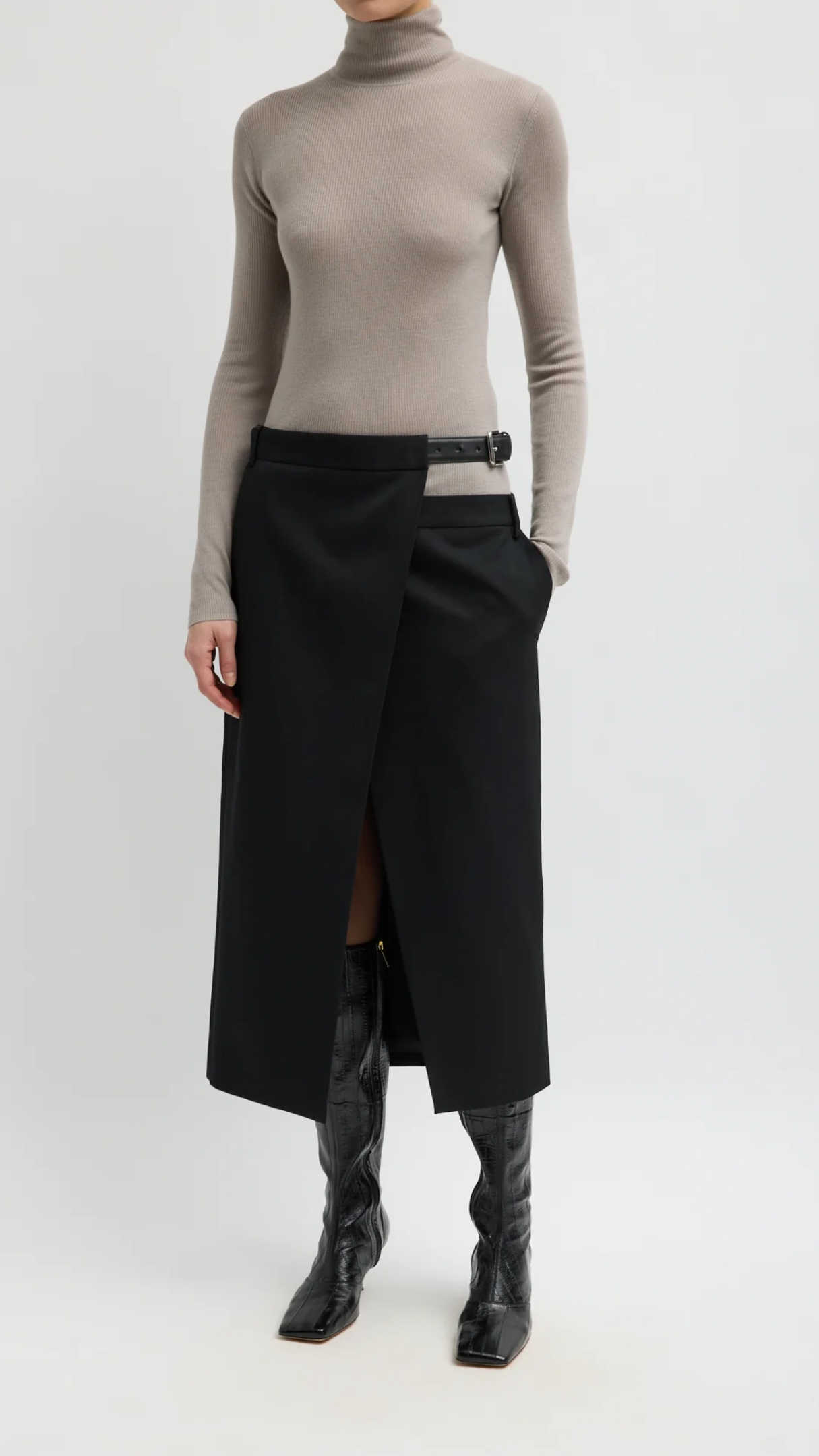 Tibi Gossamer Plain Weave Double Apron Skirt in Black