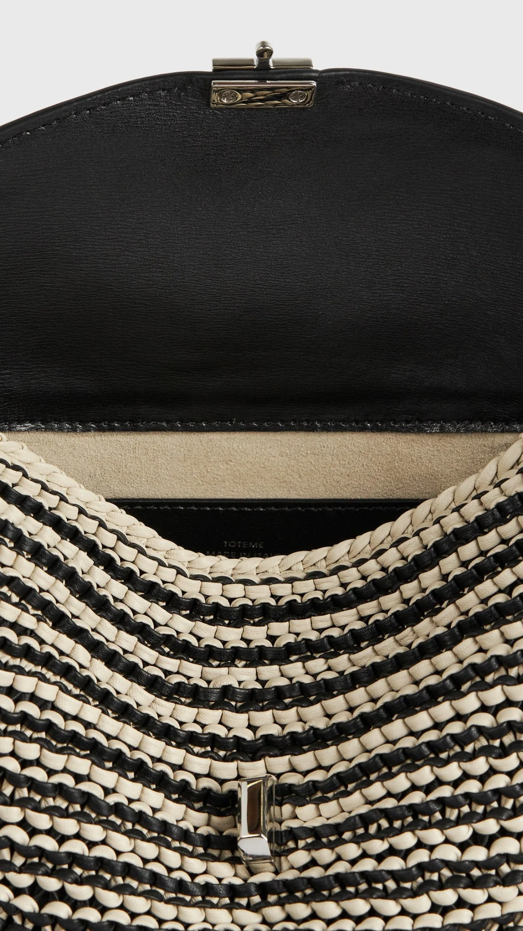 Toteme T-lock Woven-Leather Clutch in Black/Sand