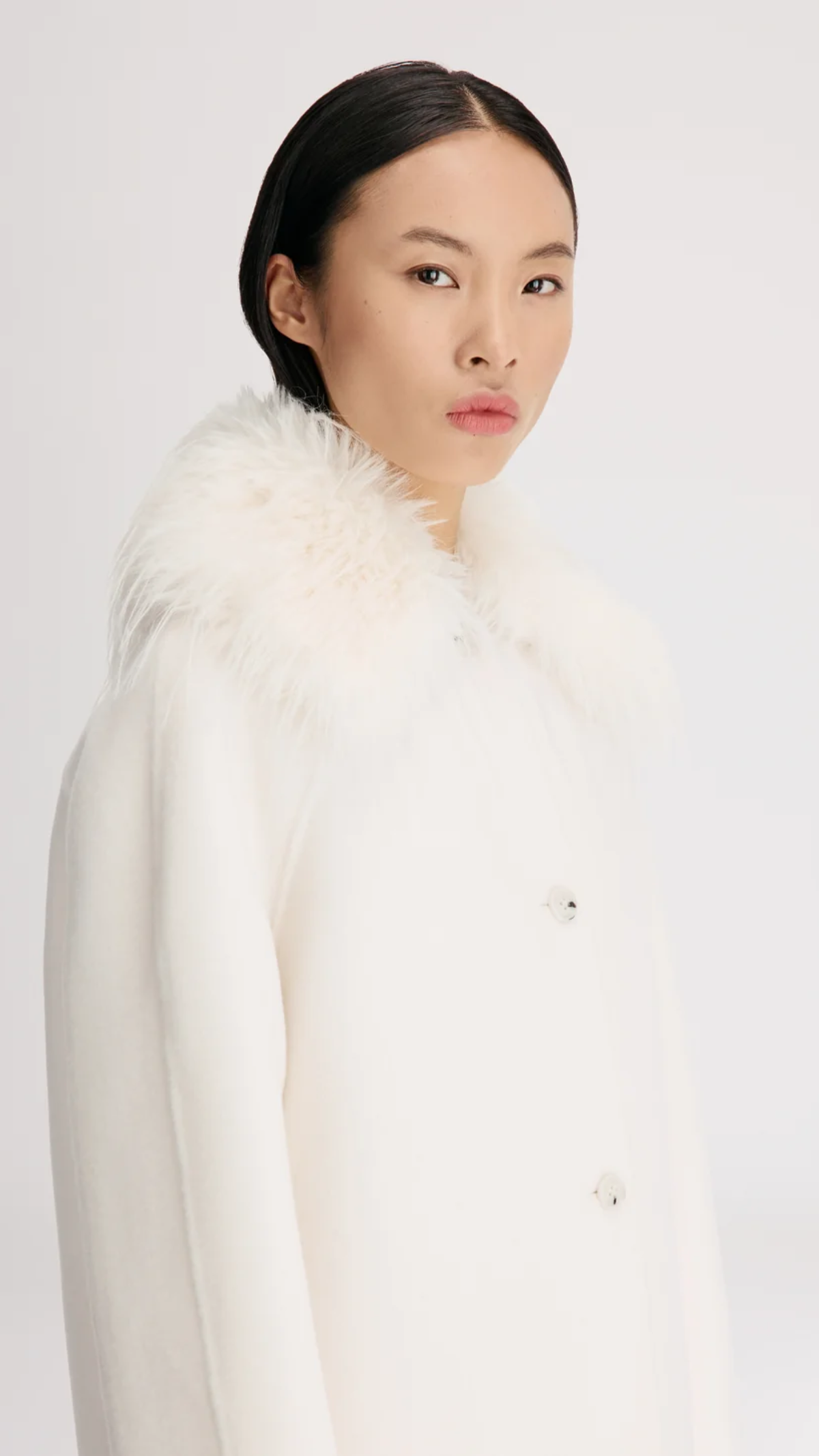 Loulou de Saison Yrsa Detachable Faux Fur Collar Coat in Ivory