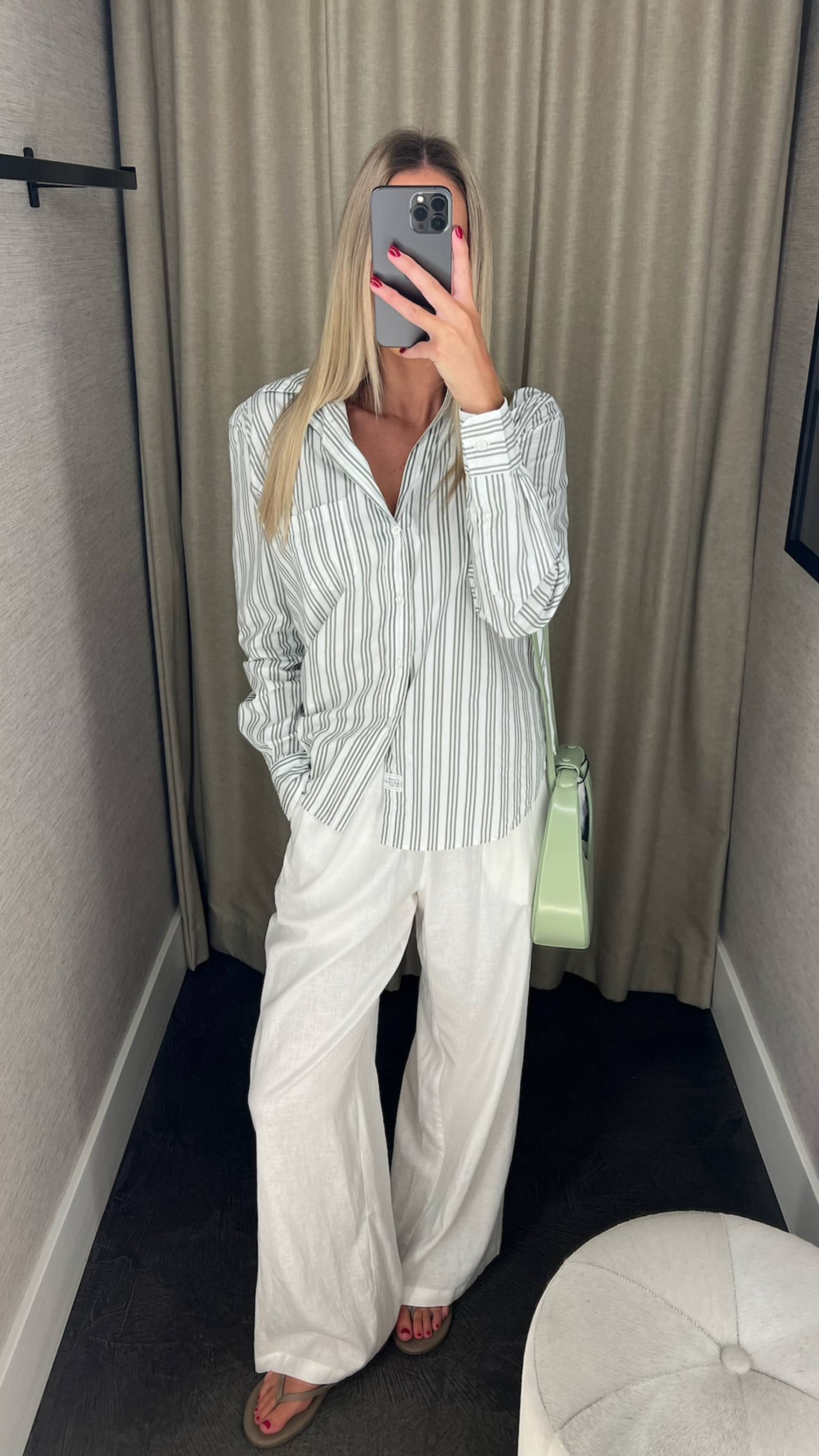 Frank & Eileen Eileen Relaxed Button Up Shirt in Army Green Beige Stripe