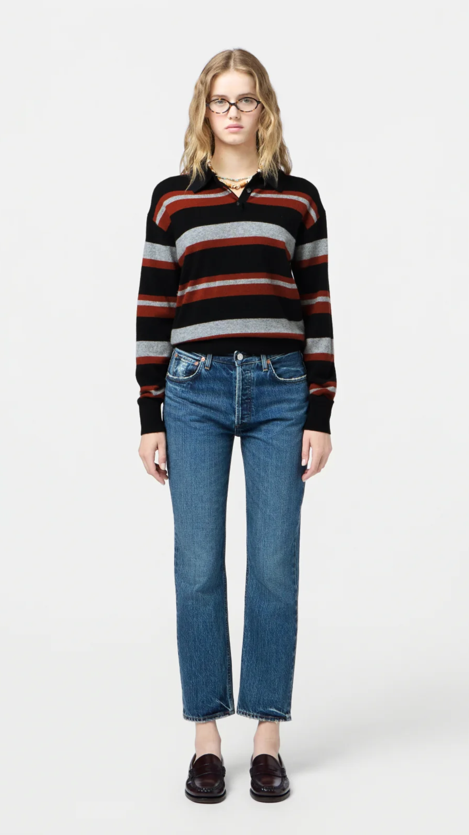Guest in Residence Collegiate Stripe Polo in Black Combo