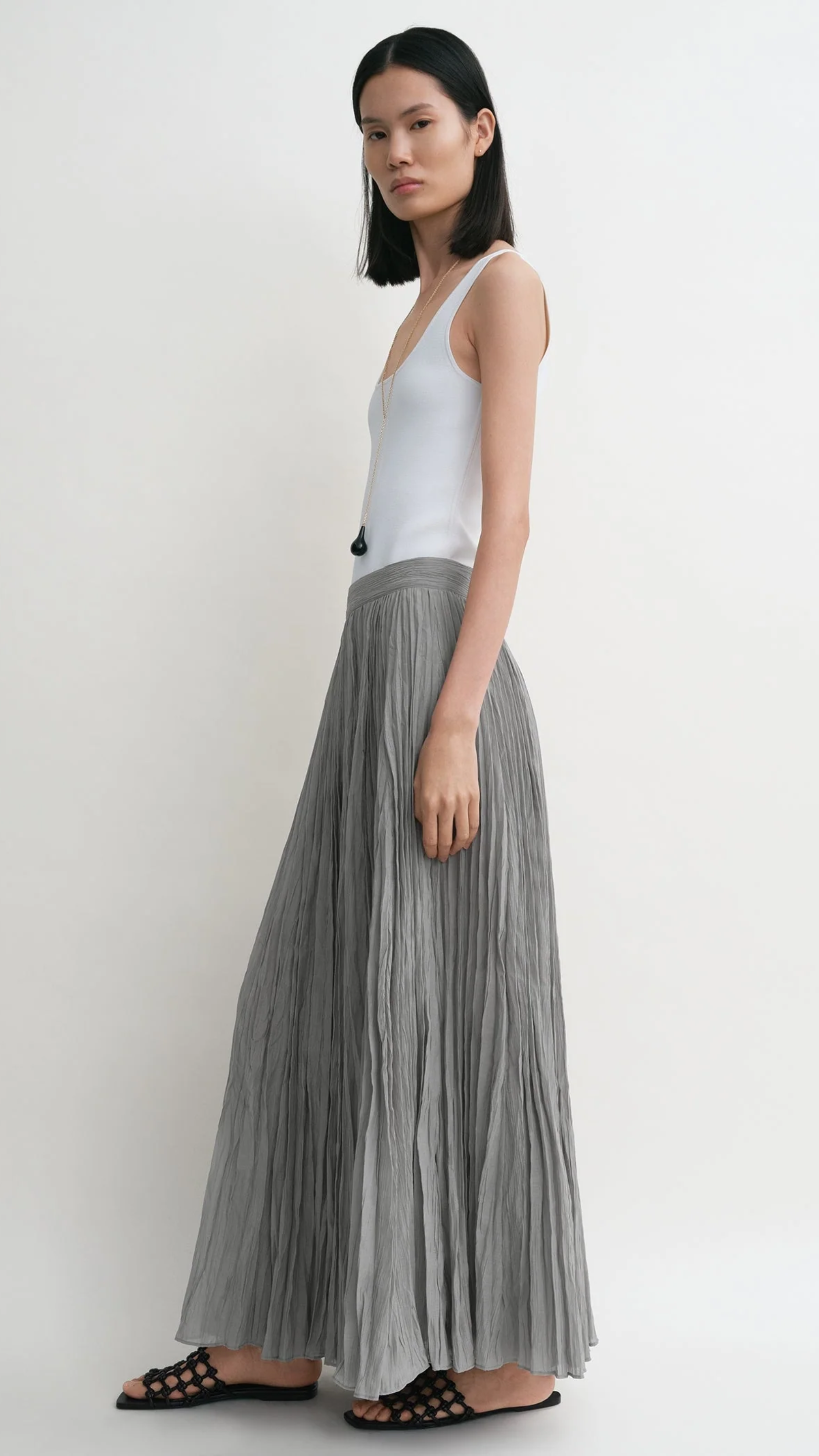 Toteme Crinkled Plisse Skirt in Pale Grey