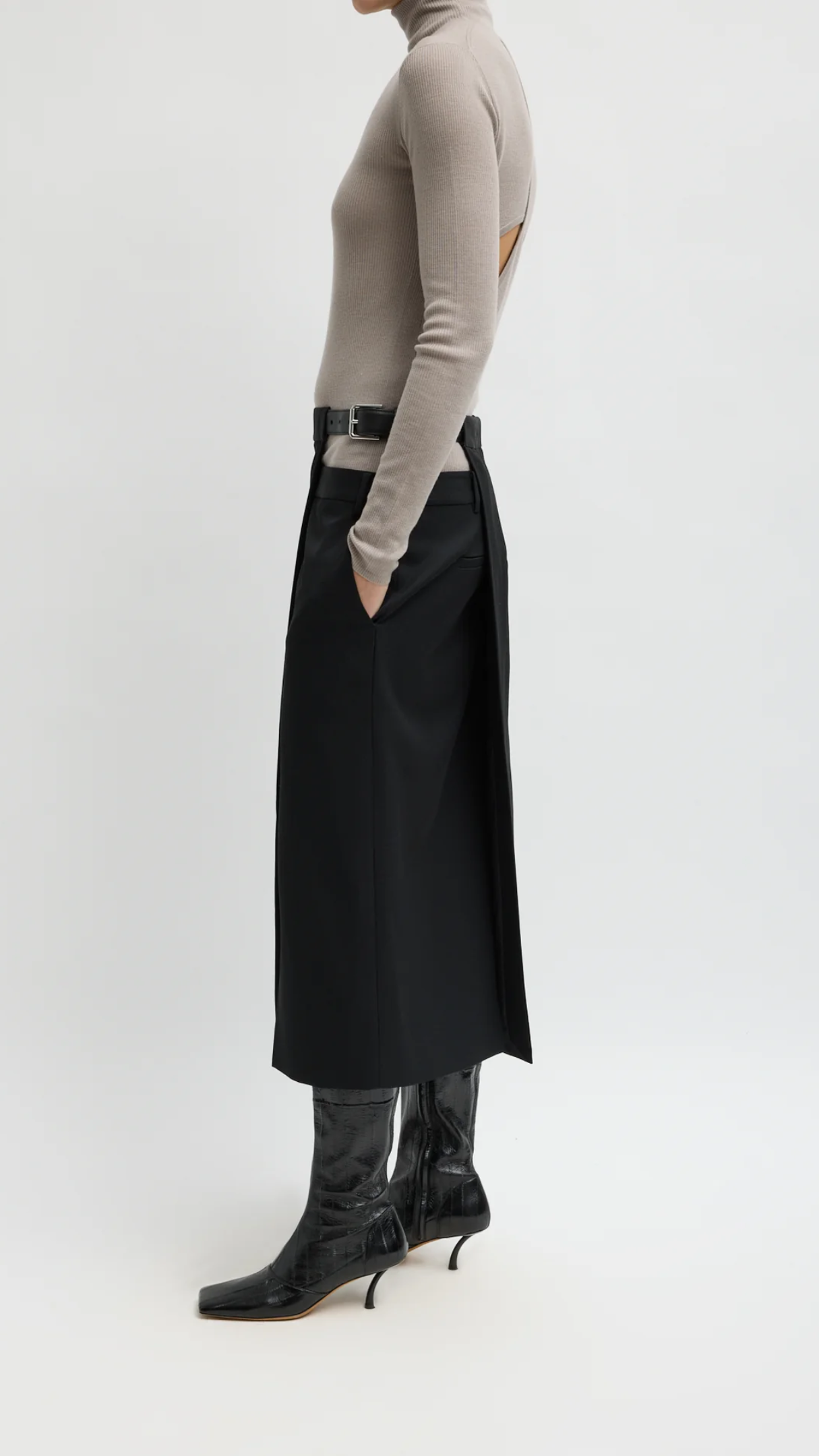 Tibi Gossamer Plain Weave Double Apron Skirt in Black