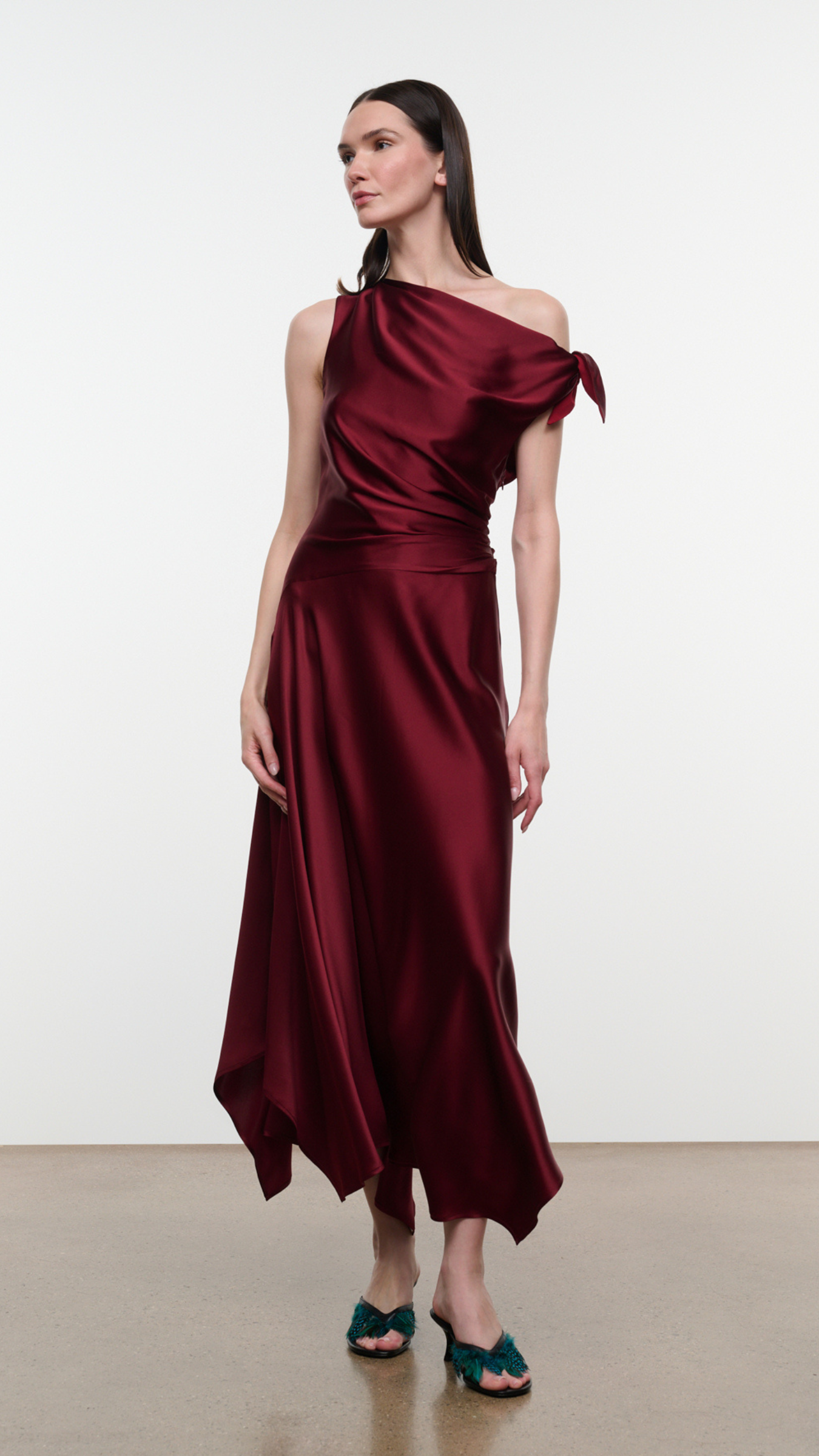 Staud Portia Silk Dress in Carmino