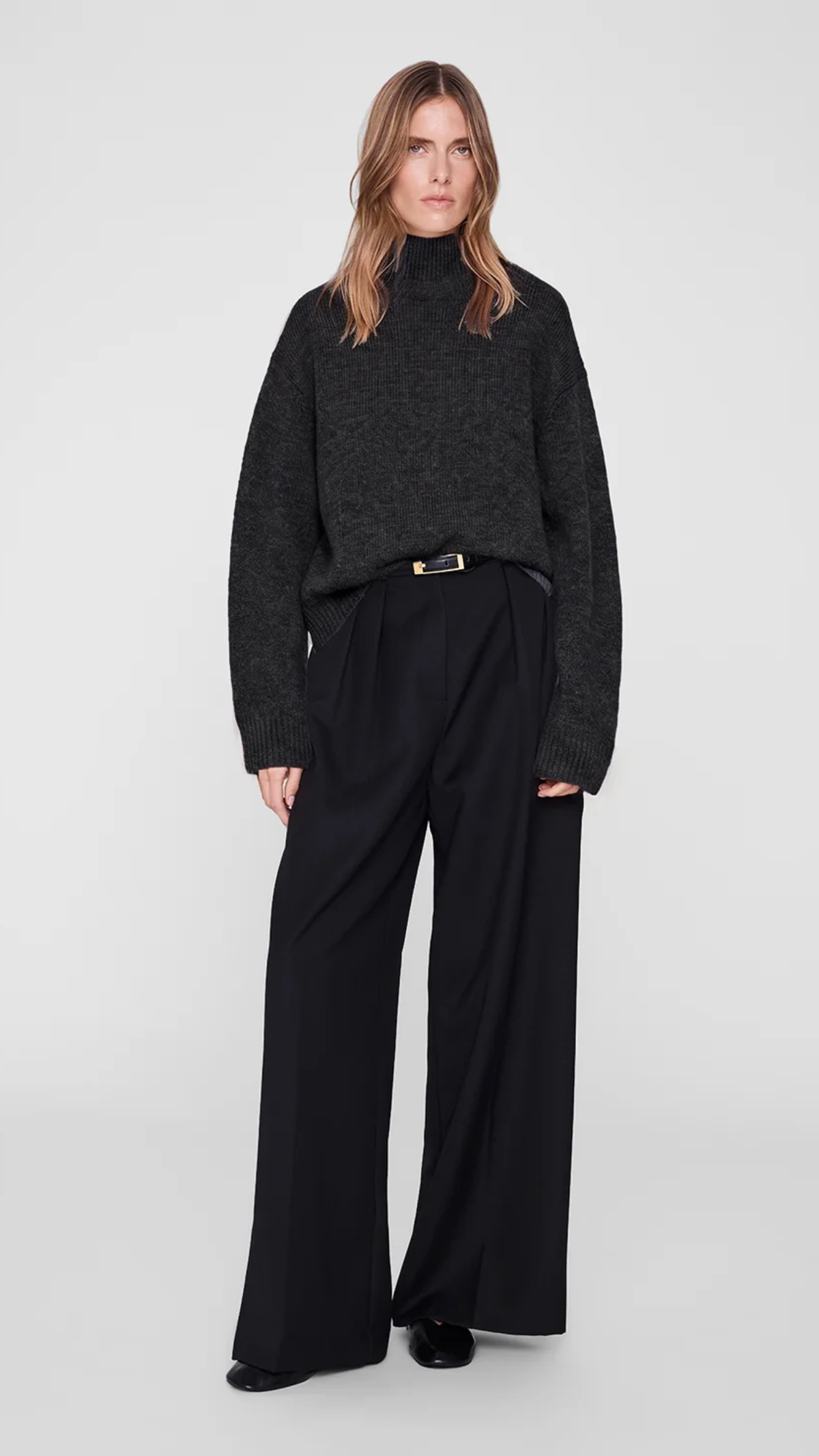 Anine Bing Alma Turtleneck Sweater in Charcoal