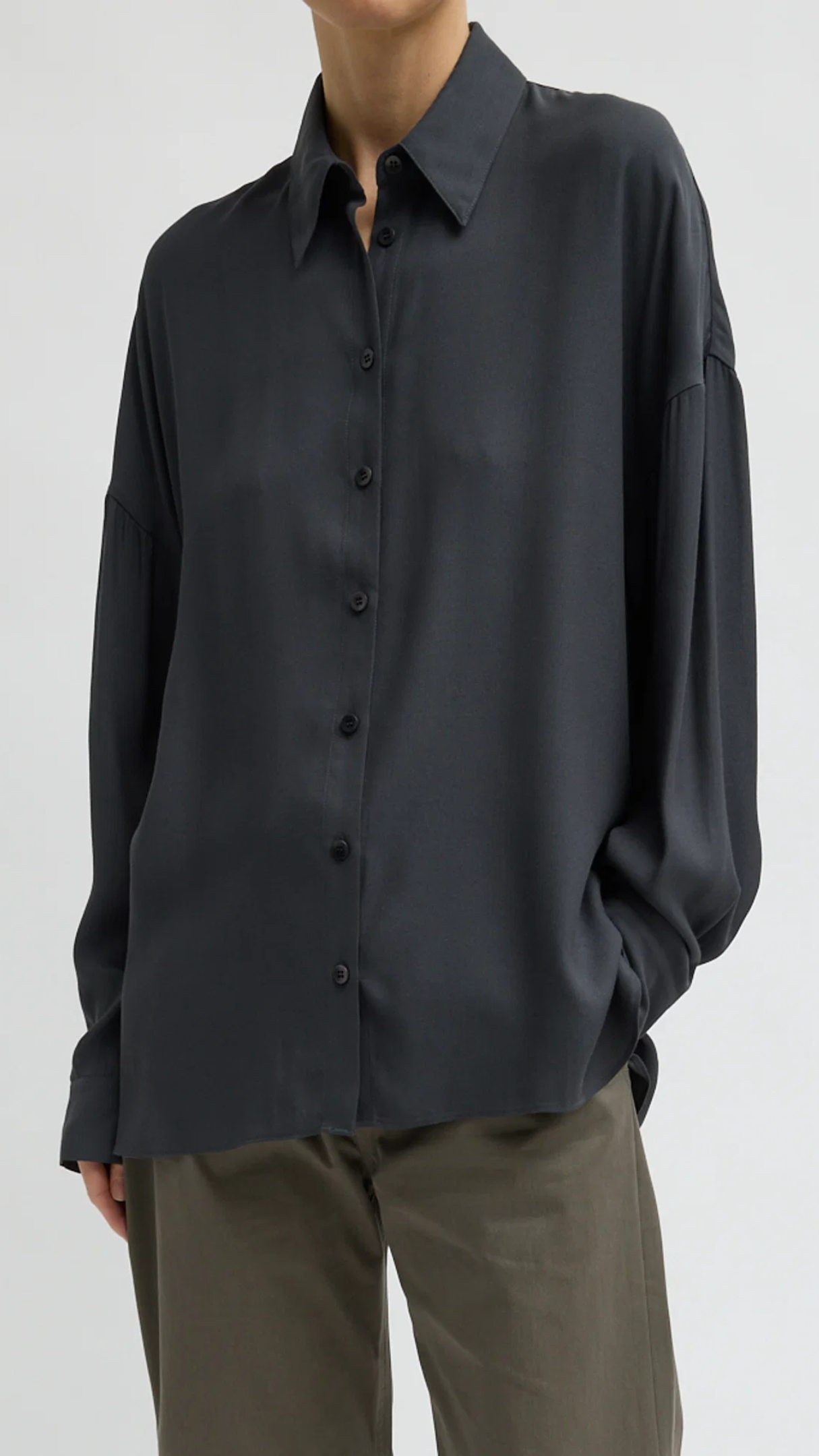 Tibi Feather Weight Eco Crepe Oversized Shirt in Dark Grey