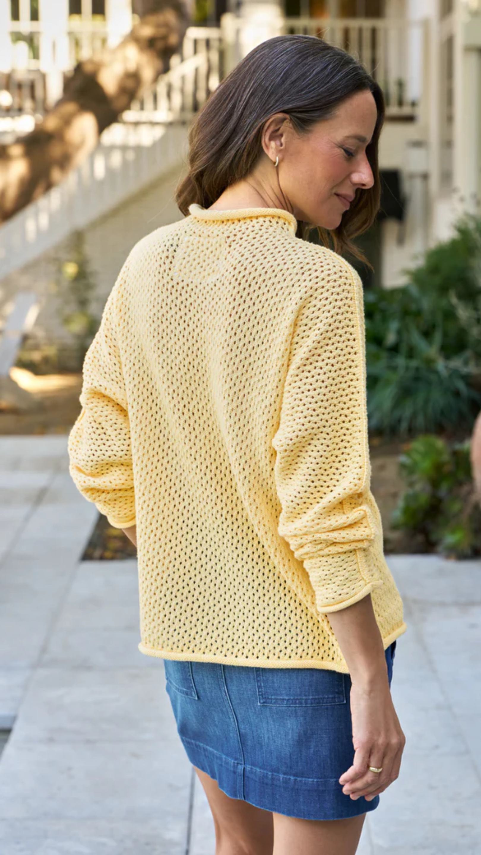 Frank & Eileen Monterey Pointelle Rolled Funnel Neck Sweater