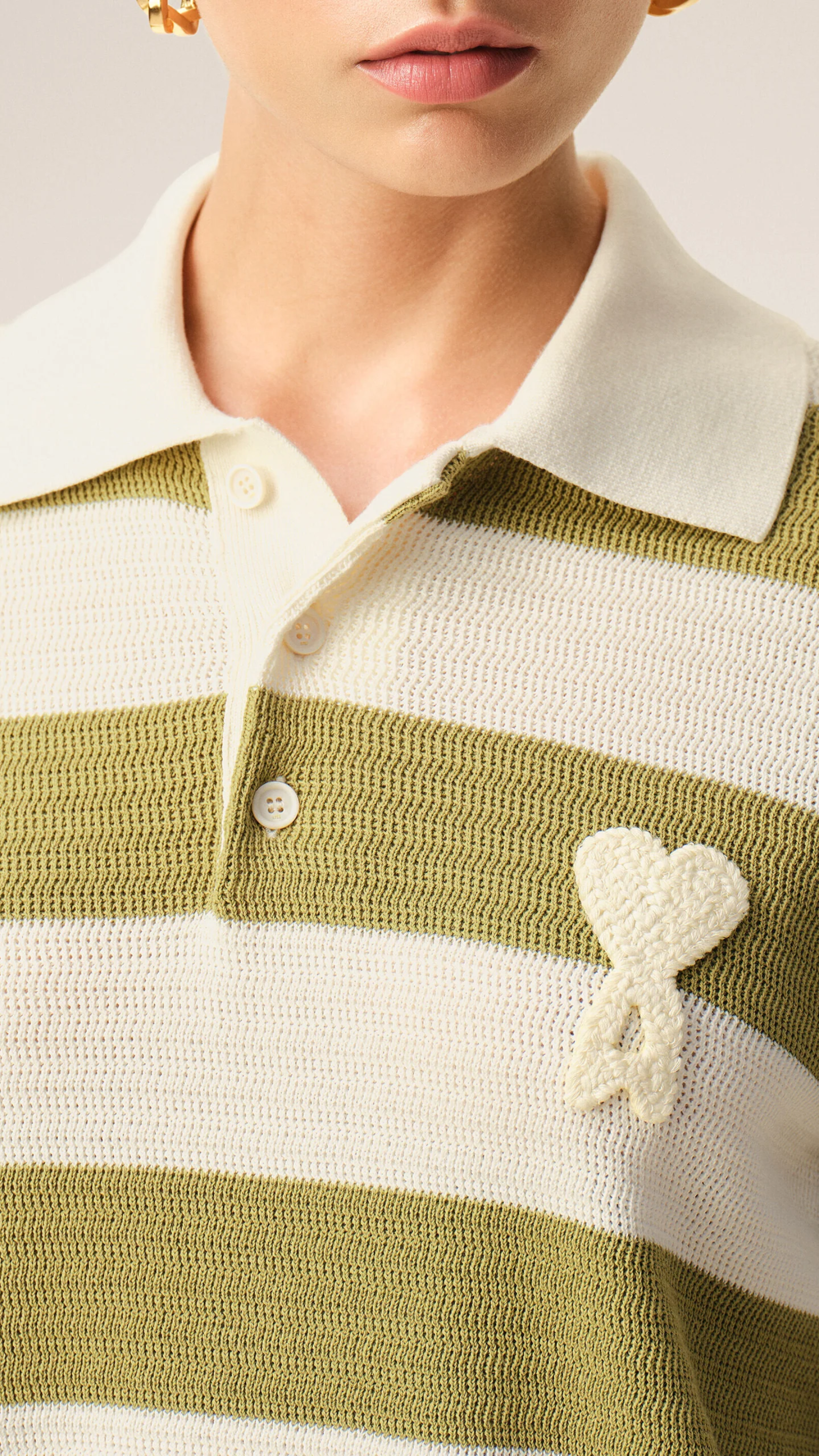 AMI Short Sleeve Ami de Coeur Polo in Cream Matcha