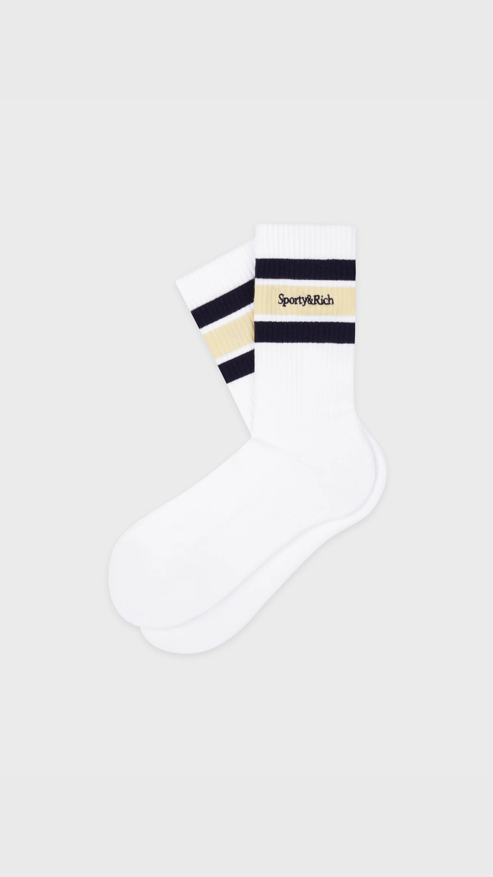 Sporty & Rich Serif Logo Socks in White/Navy/Almond