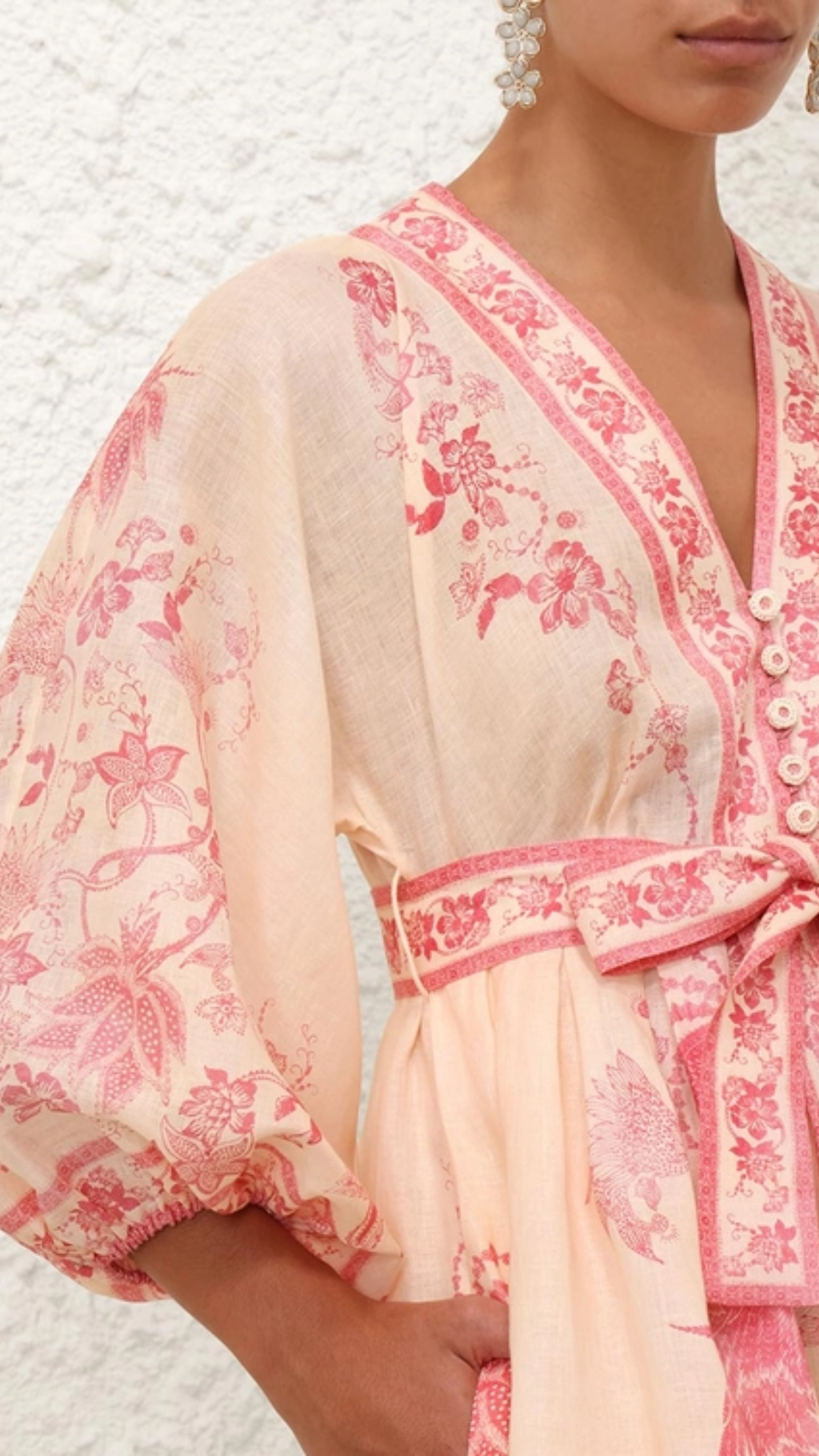 Zimmermann Lucky Plunge Mini Dress in Cream Pink Floral