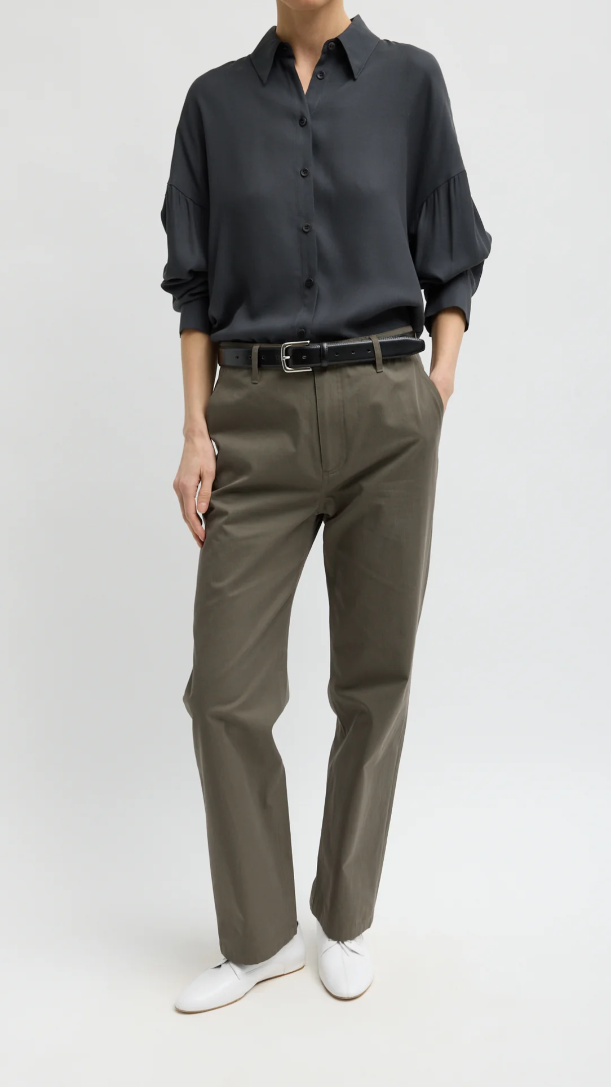 Tibi Feather Weight Eco Crepe Oversized Shirt in Dark Grey