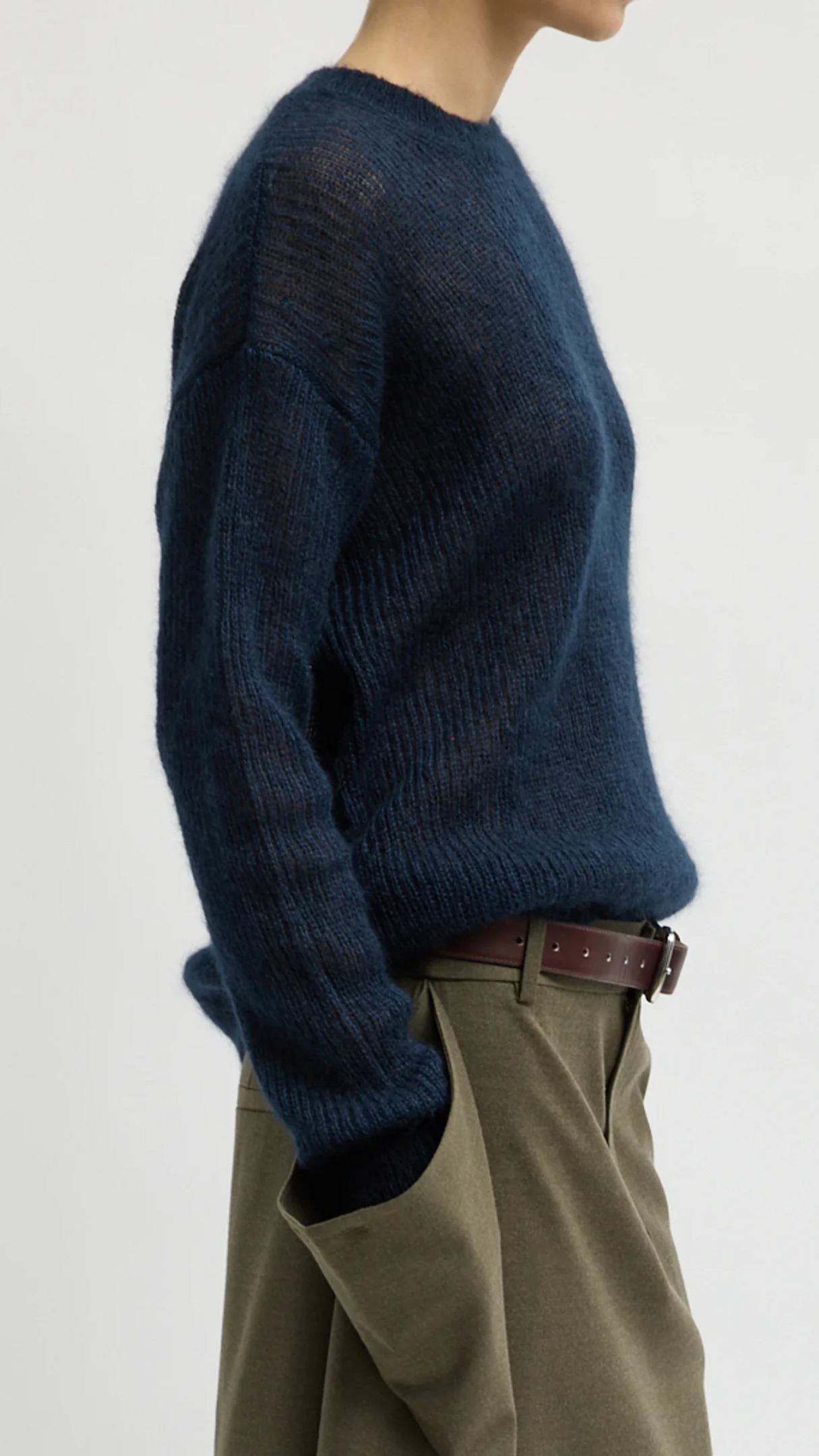 Tibi Silk Mohair Crewneck Easy Pullover in Navy