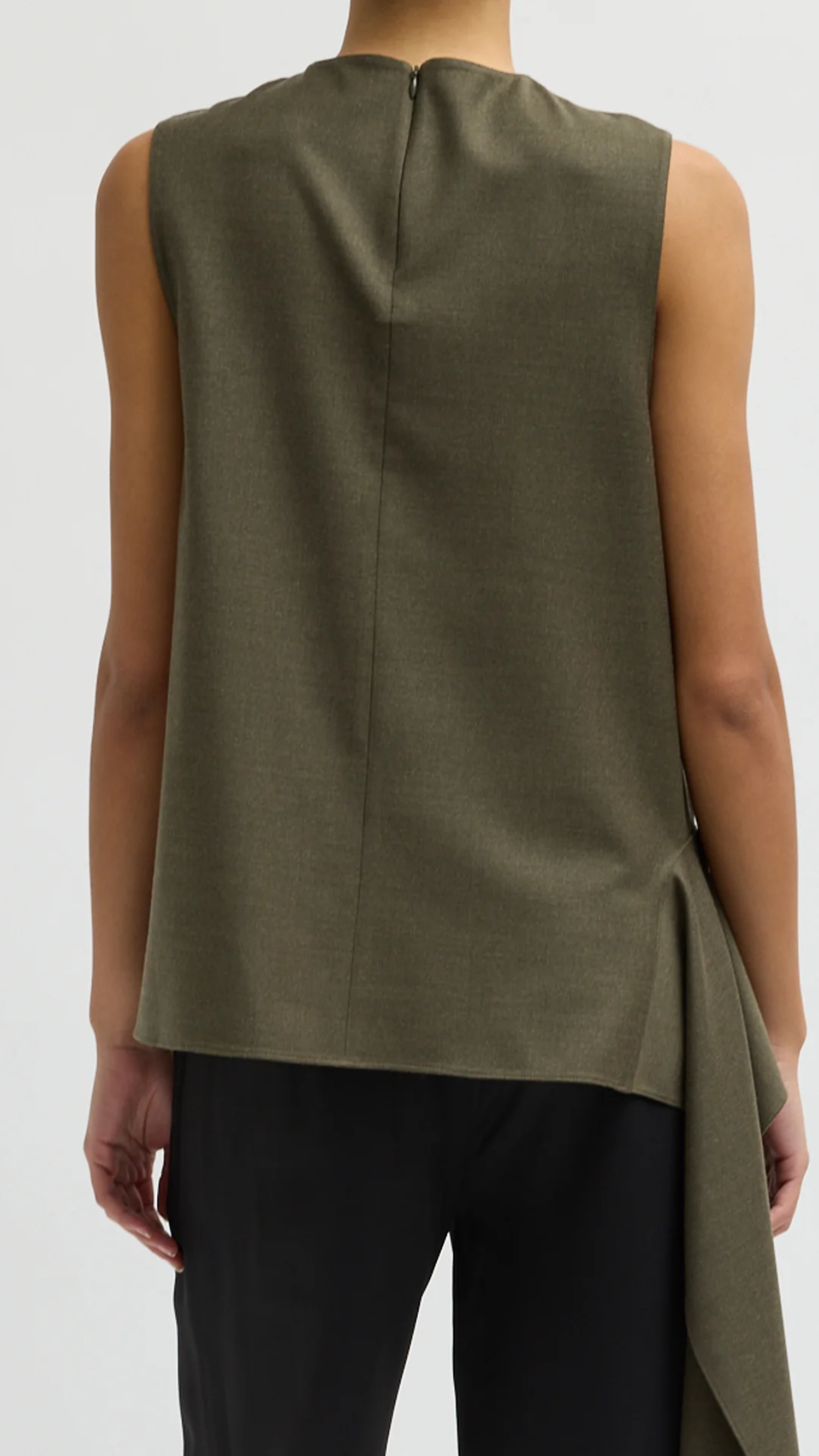 Tibi Cozy Flannel Asymmetrical Sleeveless Top in Army Green