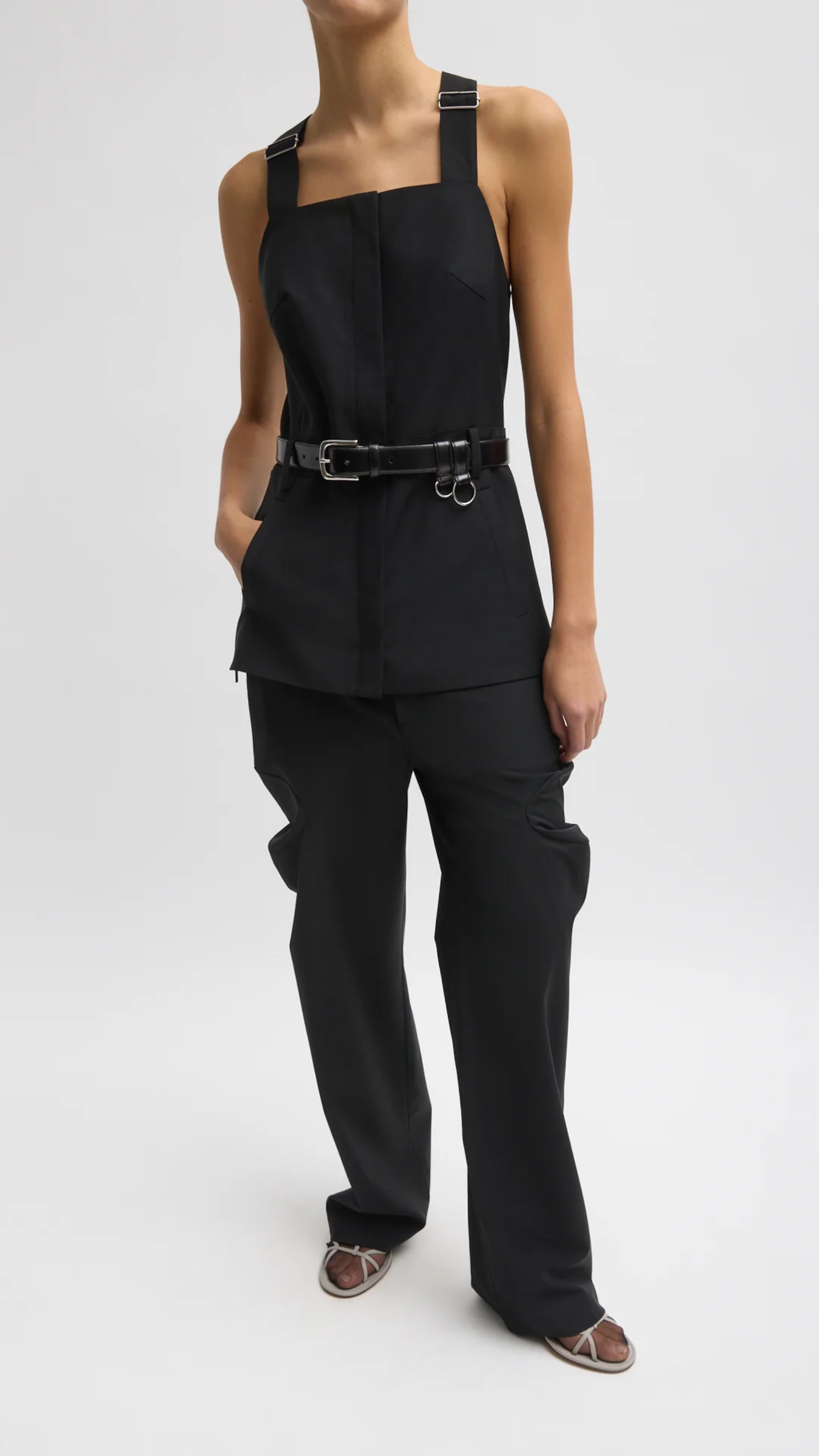 Tibi Recycled Tropical Wool Overall Top in Black