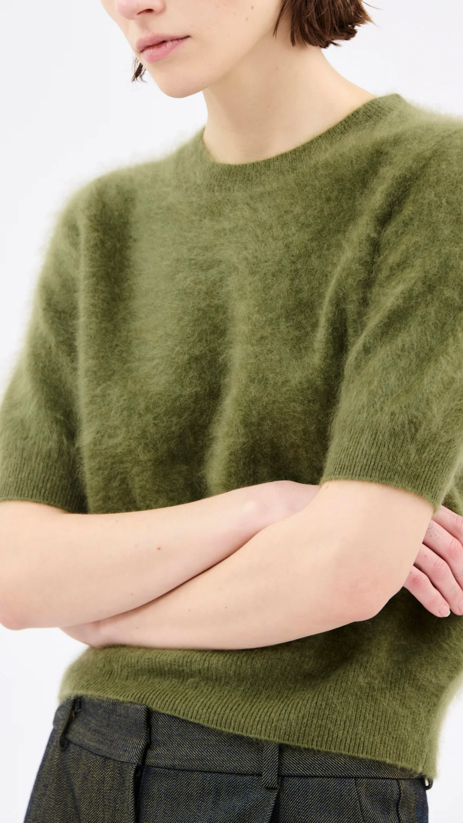 Odeeh Brushed Cashmere Pullover Sweater in Moss