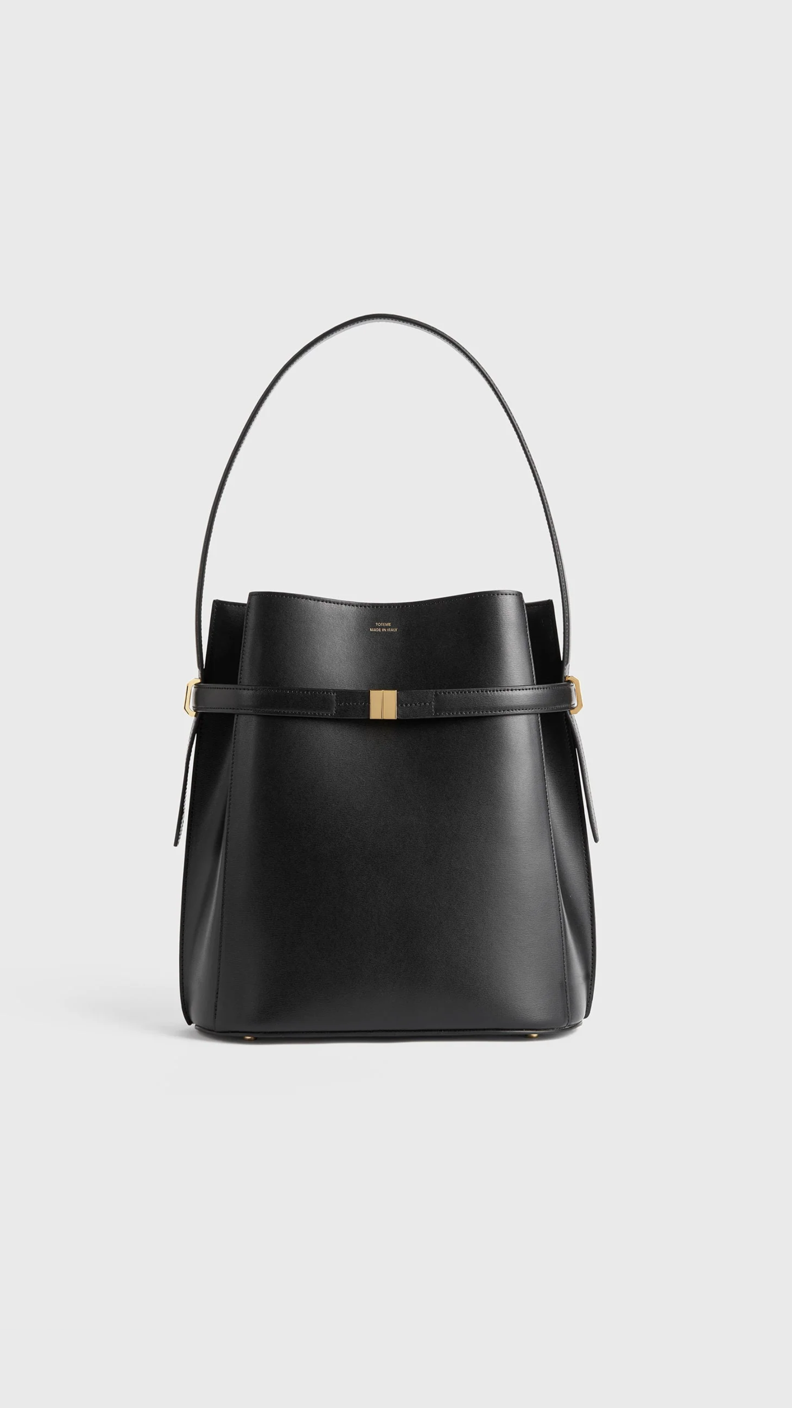 Toteme Belted Leather Bucket Bag in Black