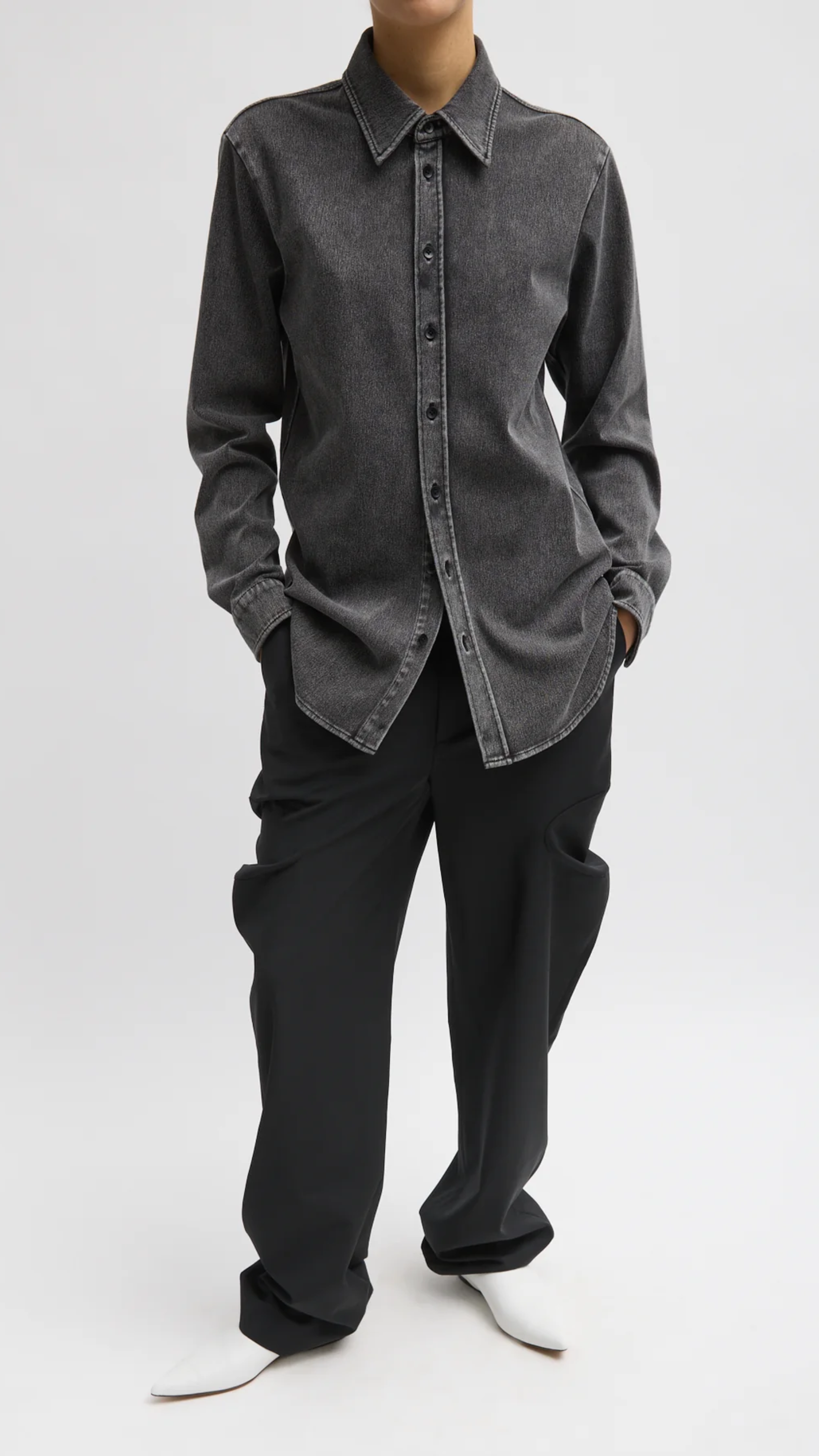 Tibi Stretch Denim Easy Shirt in Black
