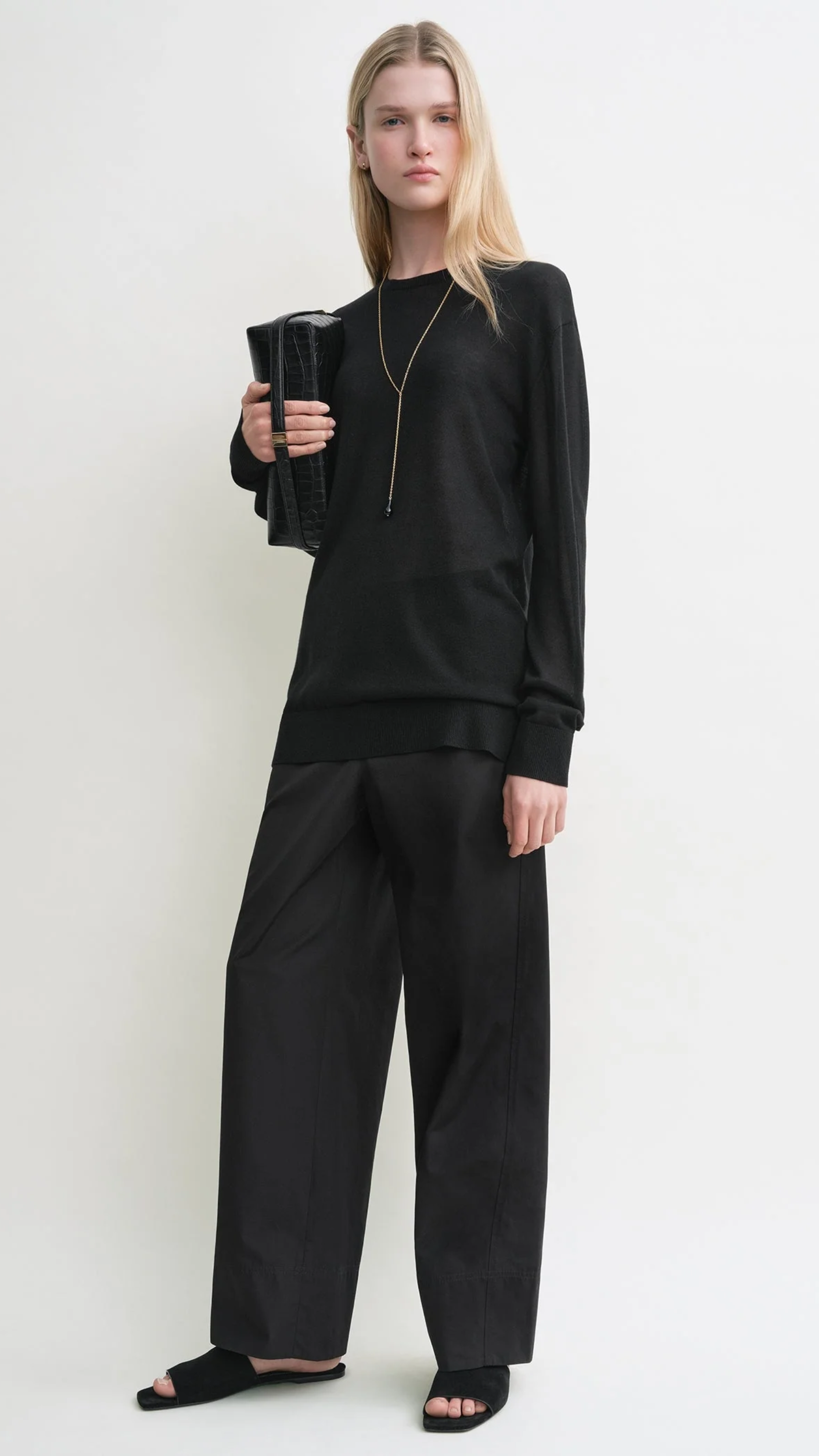 Toteme Long Sleeve Knit Tee in Black