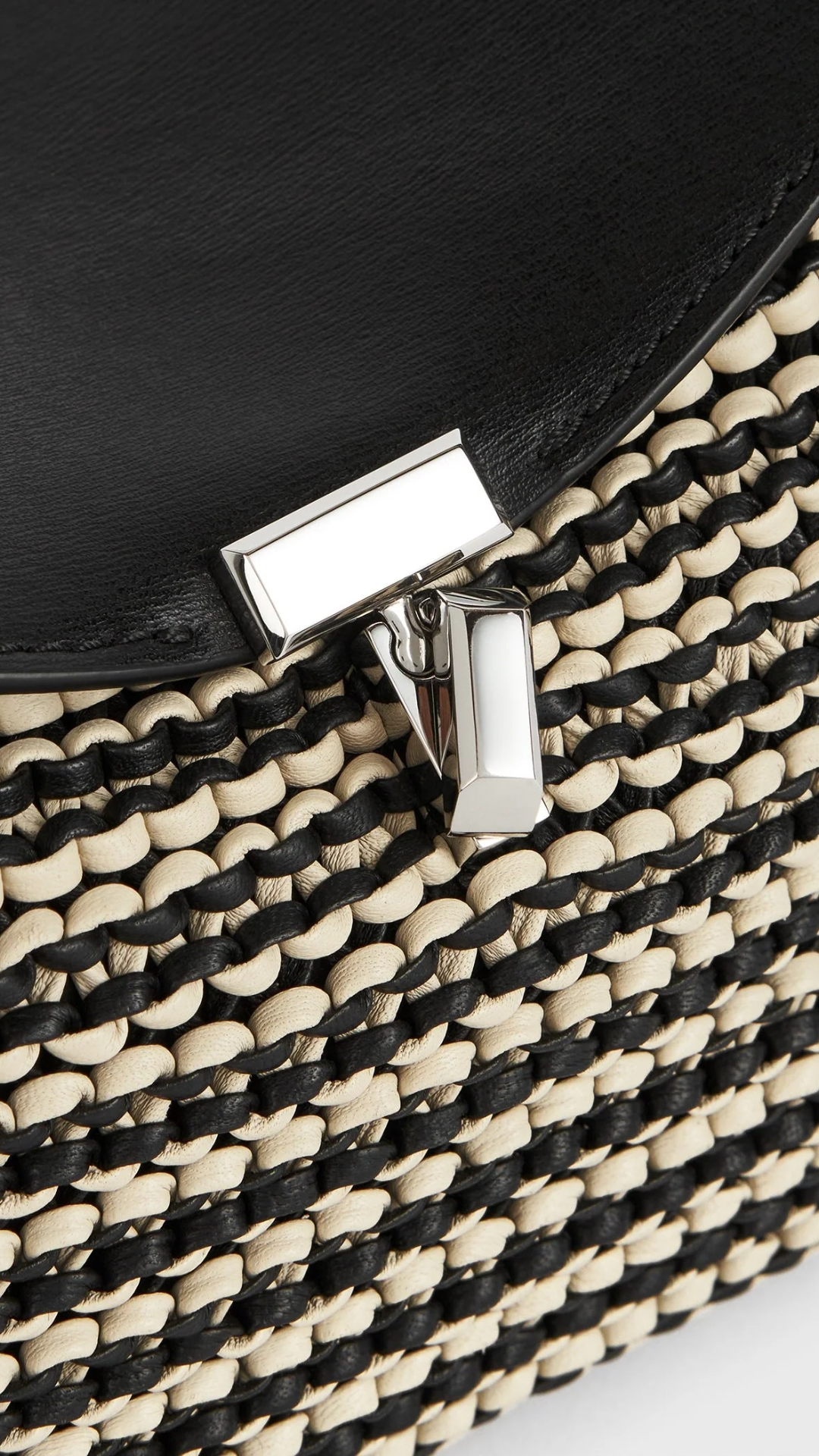 Toteme T-lock Woven-Leather Clutch in Black/Sand