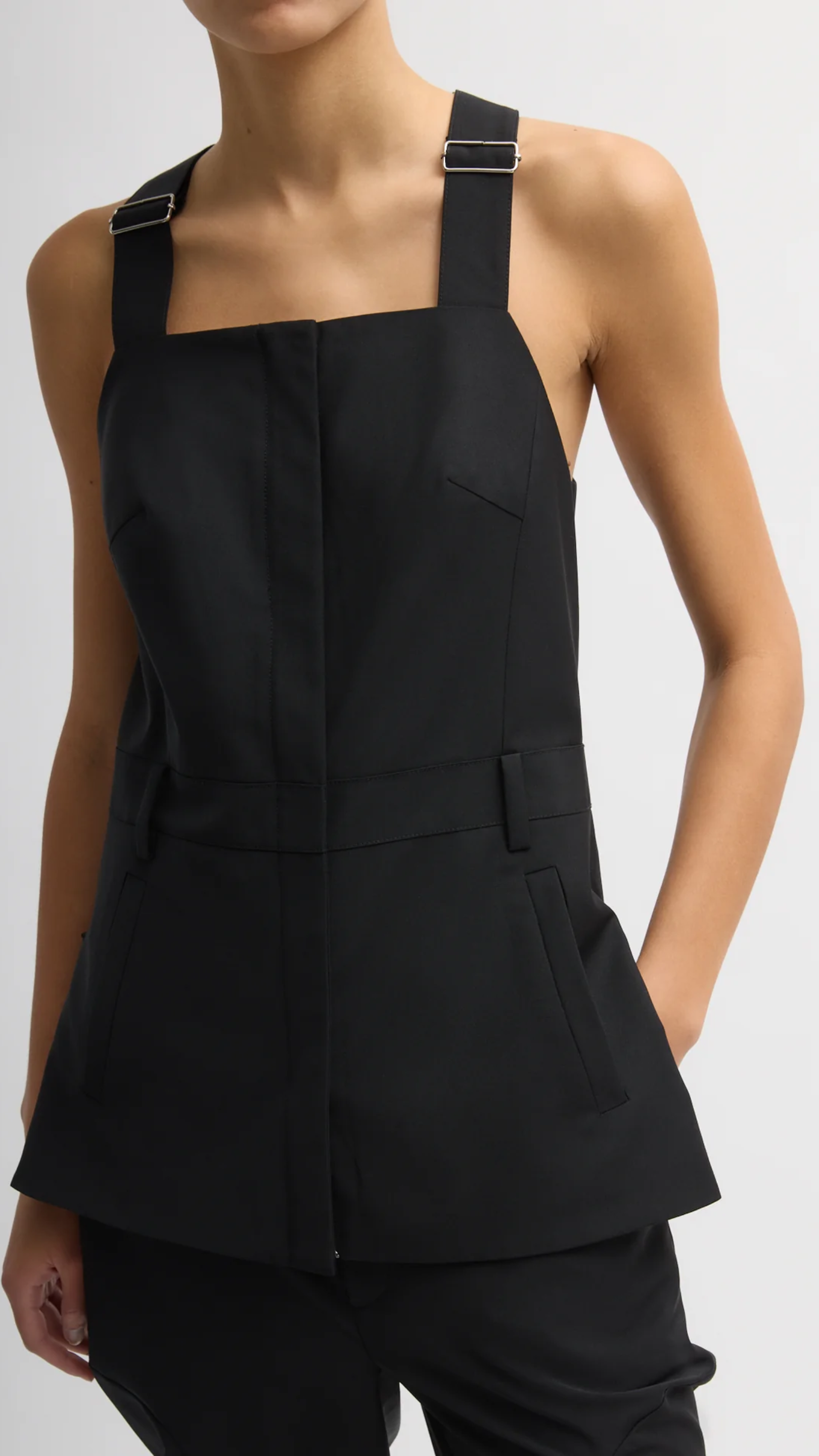 Tibi Recycled Tropical Wool Overall Top in Black