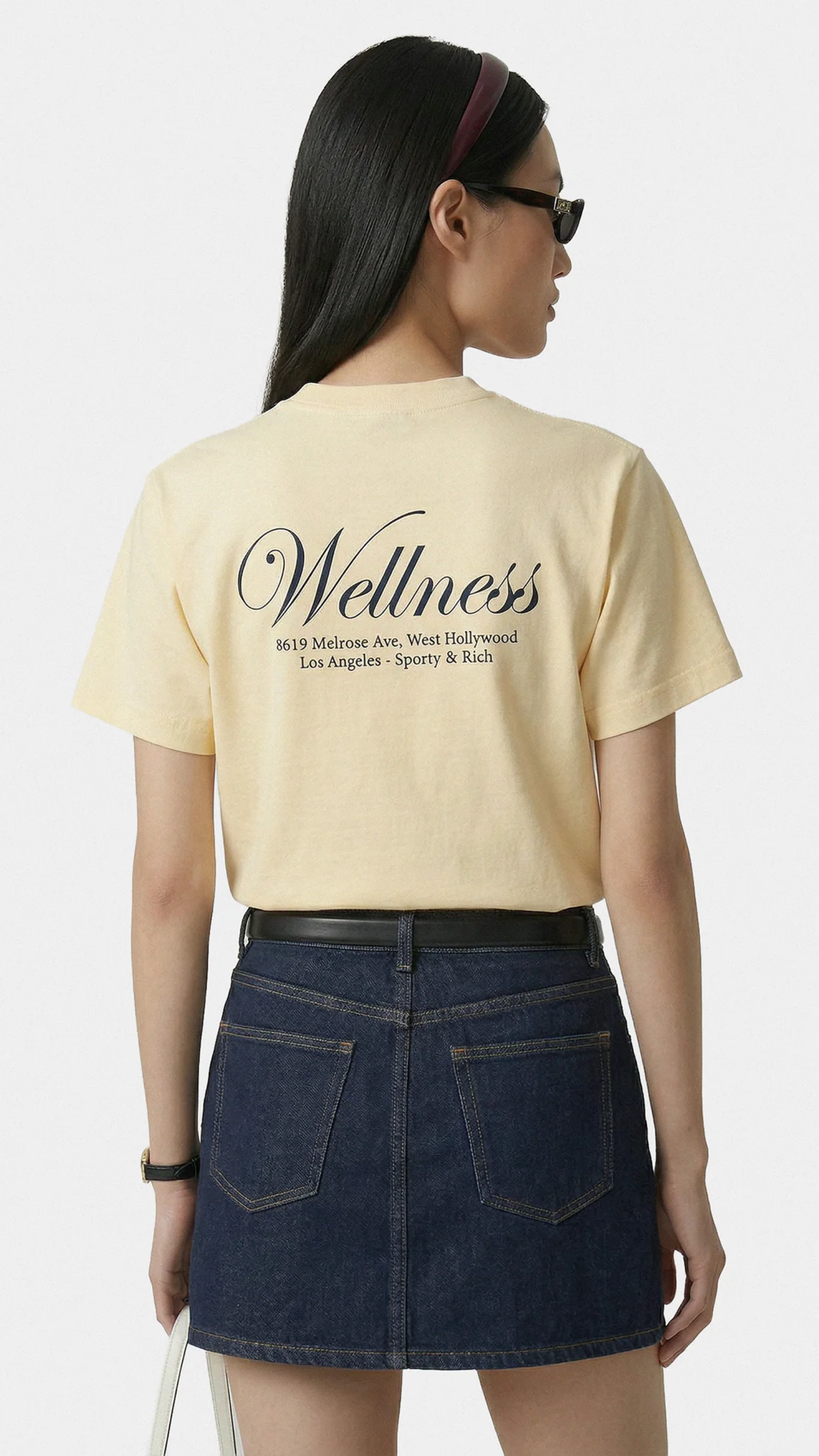 Sporty & Rich Avenue T-Shirt in Almond/Navy