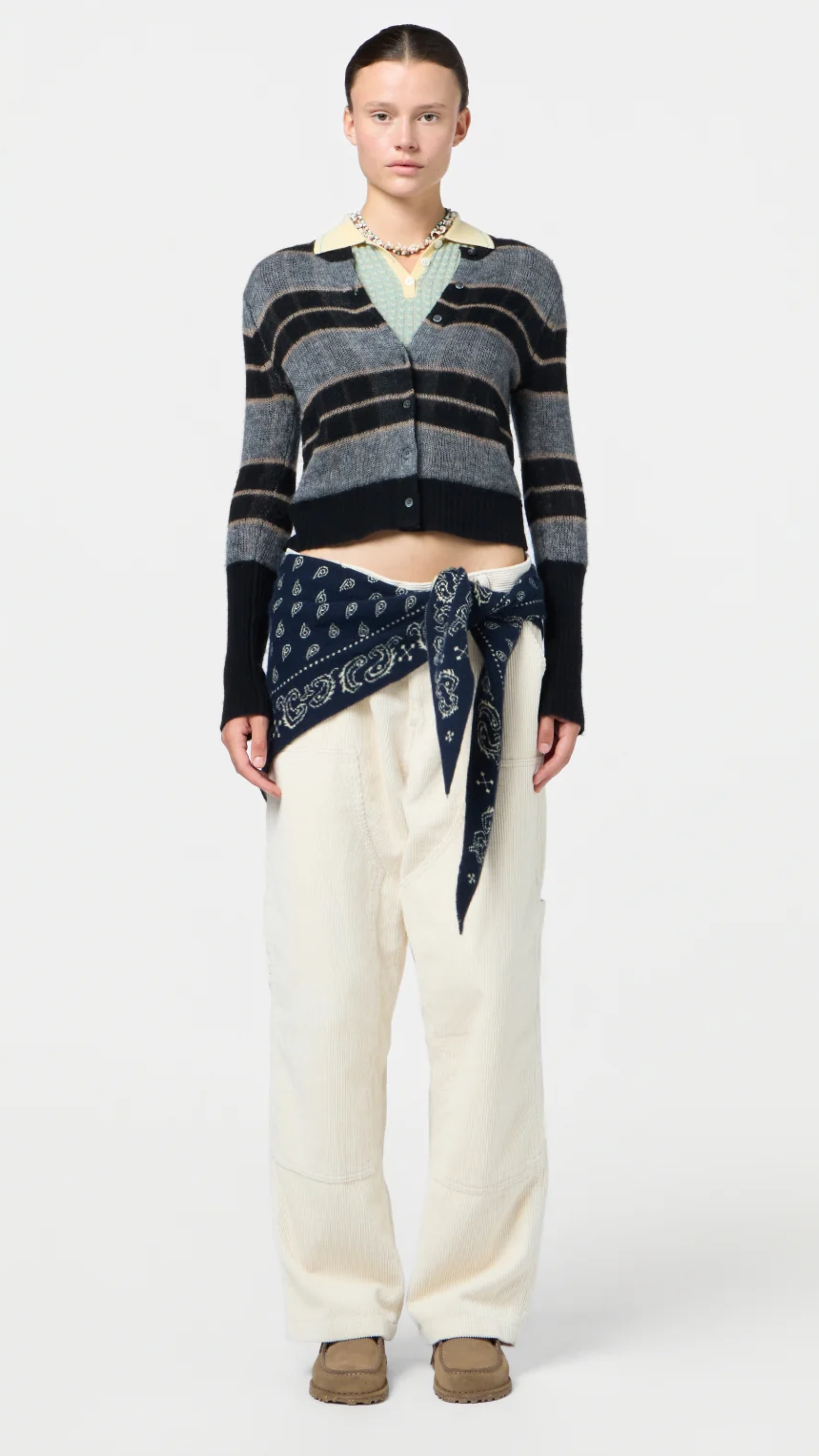 Guest in Residence Shadow Plaid Cardigan in Black