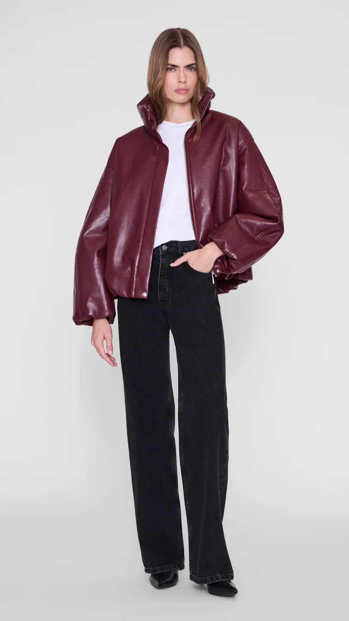 Anine Bing Cyrus Recycled Leather Jacket in Burgundy